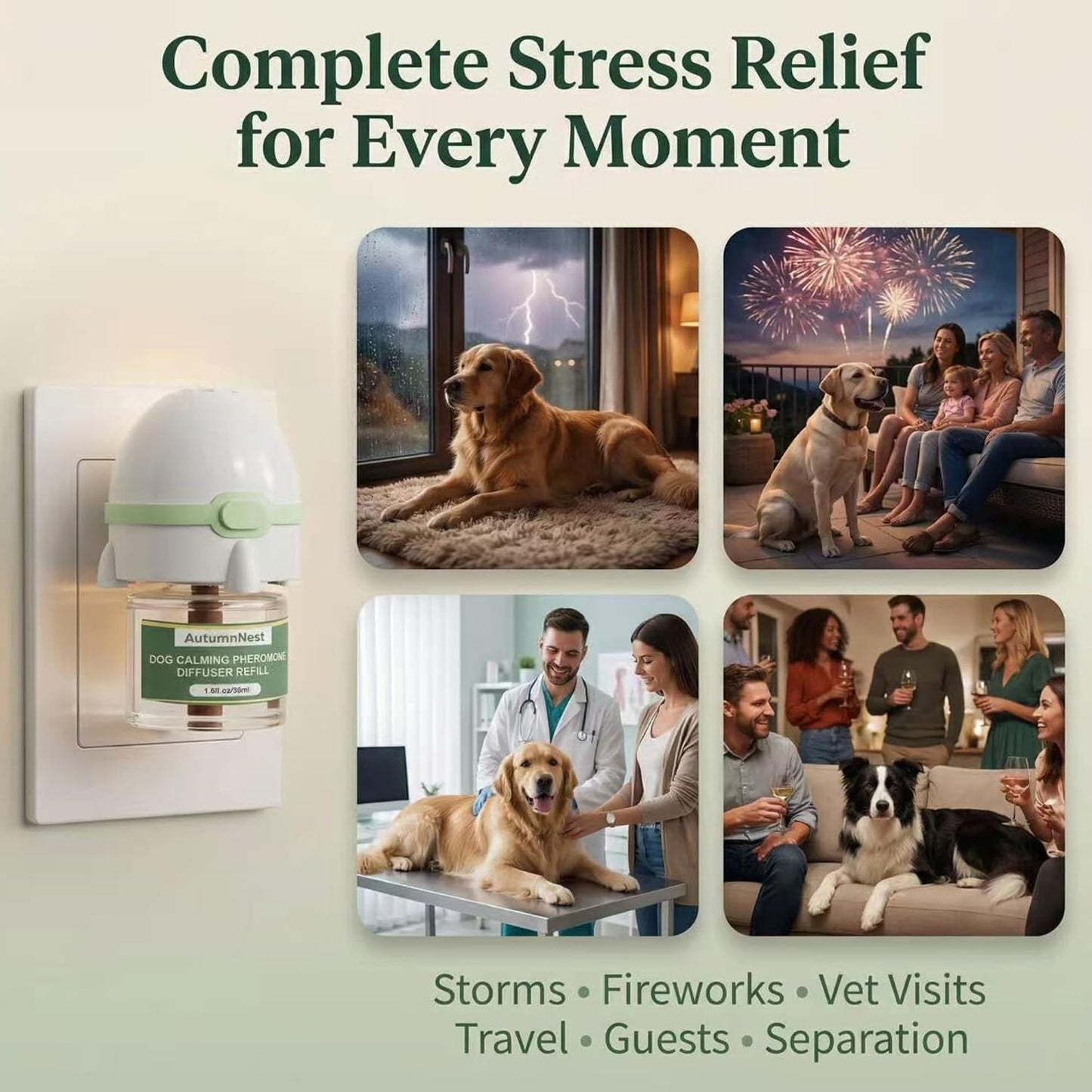 8-in-1 Dog Calming Pheromone Diffuser Kit – Pet Stress Support (2 Plug-Ins & 6x48ml Refills), Calming Diffuser for Dog During Thunderstorms, Travel, Separation, Fireworks & Vet Visits, 180-Day Supply WN420
