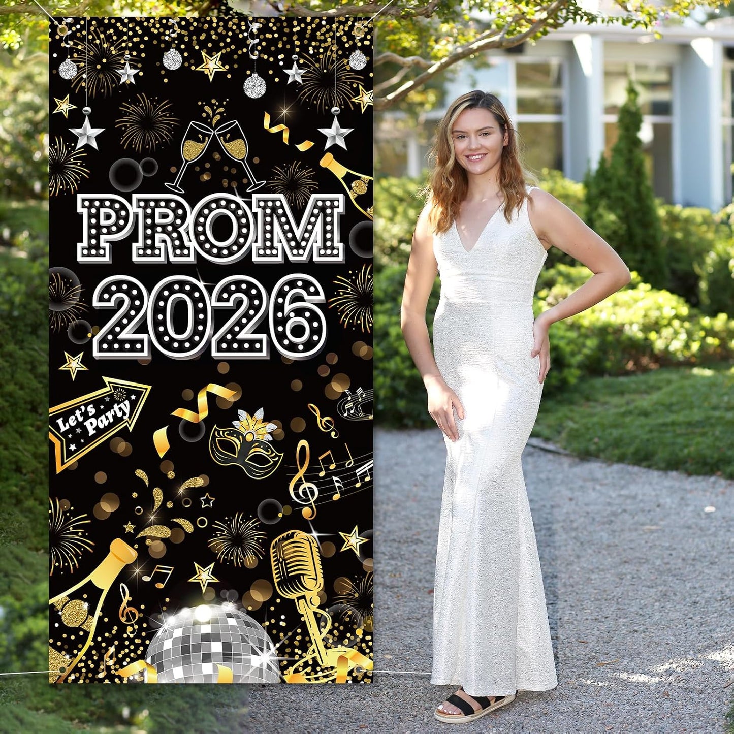 HOWAF Prom 2026 Door Cover for Graduation Prom Night Party Decoration, Grad Dancing Parties Door Banner 2026 Welcome Sign for Class of 2026 Congrats Grad Supplies, Black Gold Silver BST326L