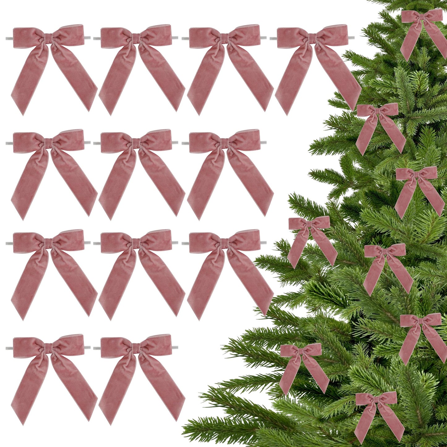 3.5" Dusty Rose Pre Tied Bows Velvet Pink Ribbon Bows, Gift Bows for Presents, Valentine Bows with Twist Ties for Wreaths, Party Decor, Crafts, Valentine Package Bows-12 Counts BST220