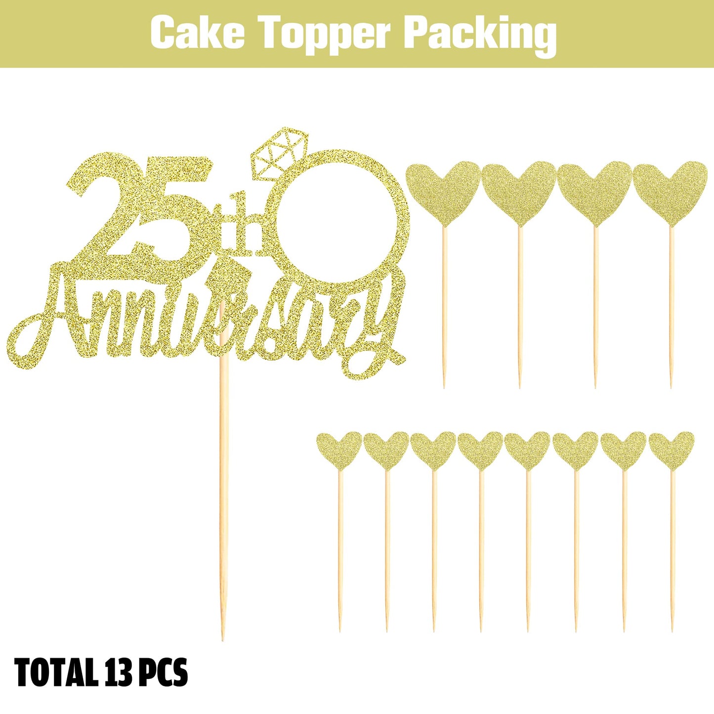Sumerk 13 PCS Gold Glitter 55th Anniversary Cake Topper Happy 55th Anniversary Wedding Anniversary Cake Decorations BST220