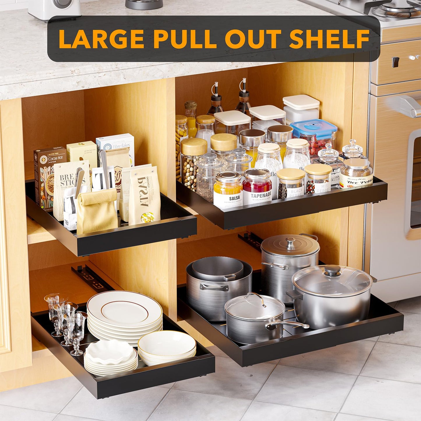 SpaceAid Pull Out Cabinet Organizer, 1 Pack Expandable 11.8"-19.6" (Need to Pull to Wide) N26