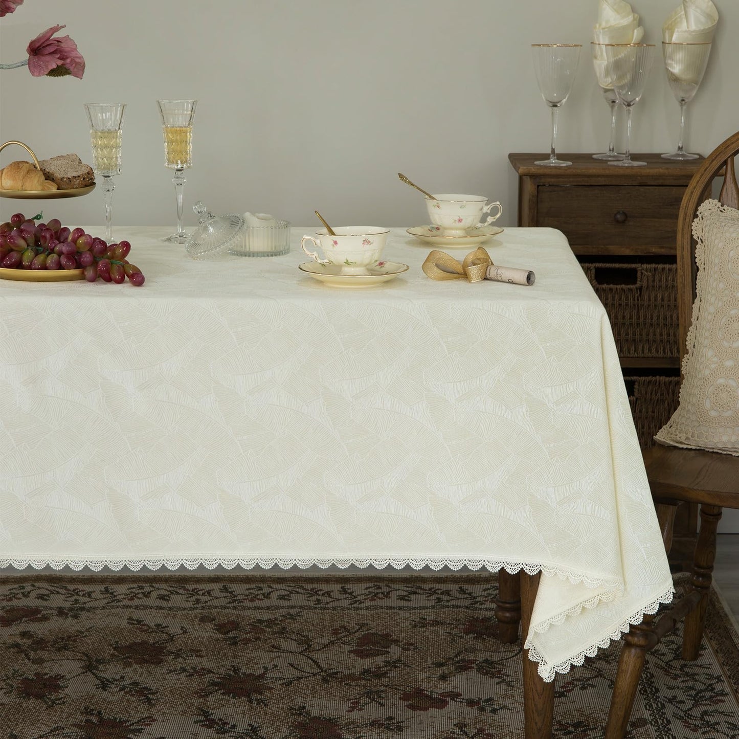GLORY SEASON Textured Rectangle/Oblong Tablecloth Jacquard Fabric Solid Beige Table Cover for Kitchen Dining Farmhouse Decor 55x70 Inch BST202