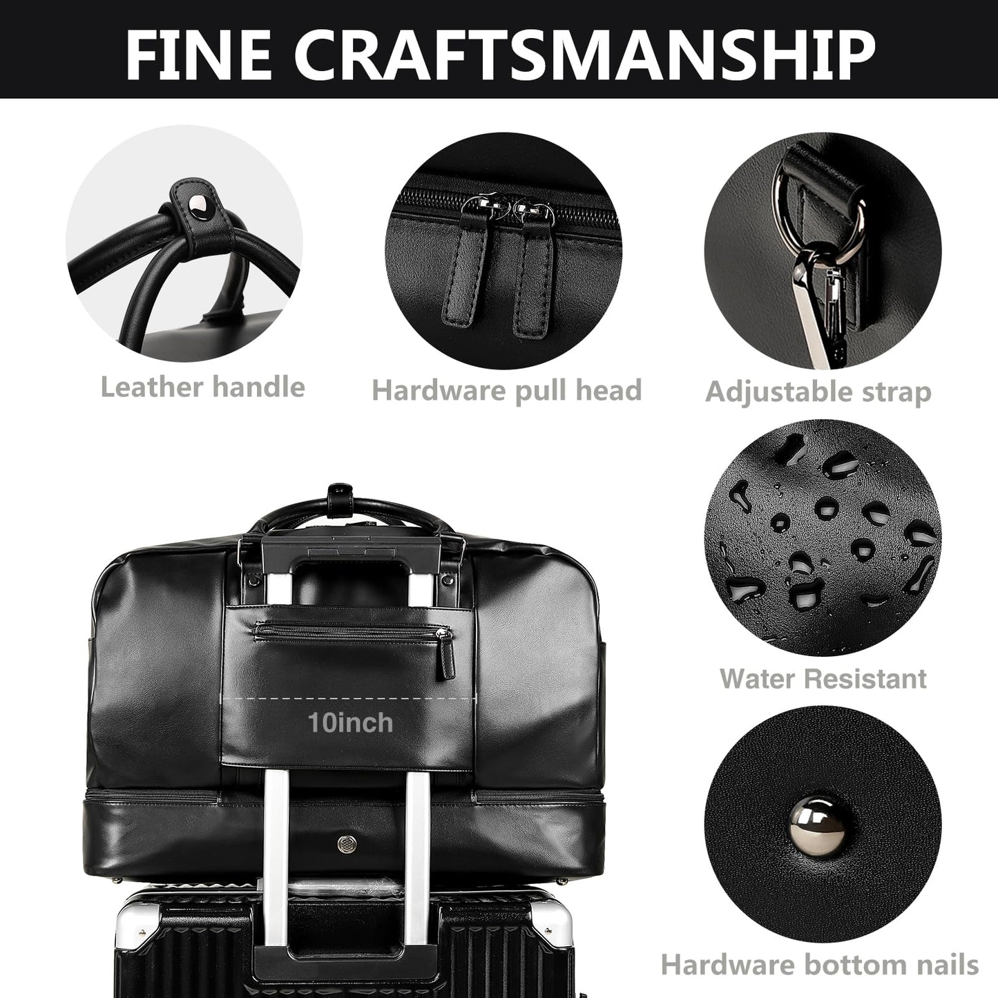 Large 4-in-1 Leather Duffle Bag for Travel Weekender Overnight Hospital Gym Bag for Men & Women, Carry On Airline Approved Personal Item Duffel Garment Bag Luggage with Shoe Compartment & Toiletry Bag BST326H