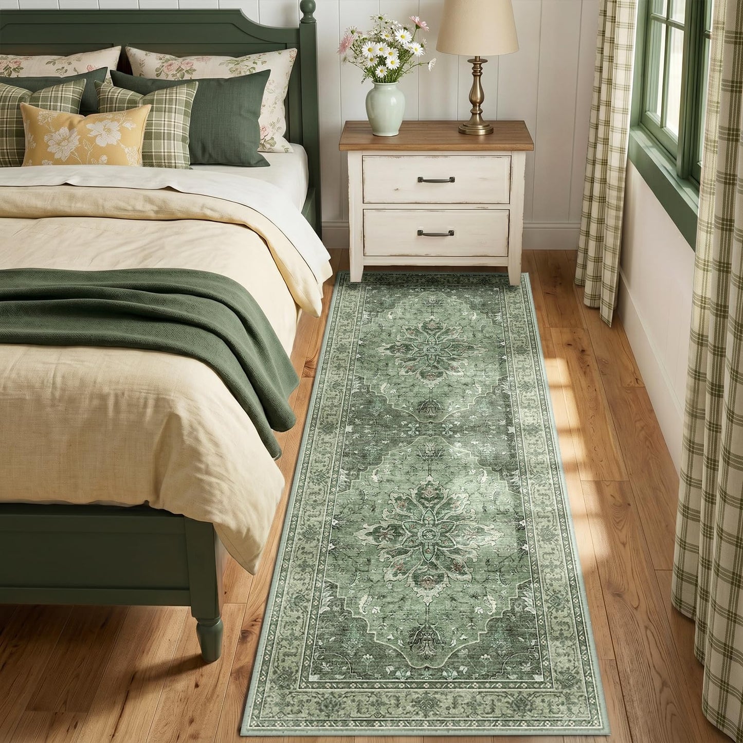 RELEANY Area Rugs Runner 2'x6' Washable Non-Slip, Floral Vintage Distress Medallion Carpet for Kitchen Hallway Bedroom Beside Laundry Room Bathroom, Teal Green Lake Blue Turquoise DD1210