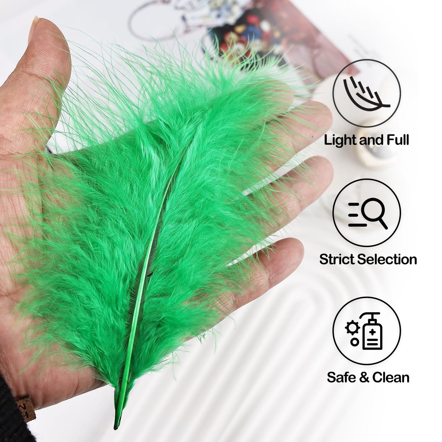 Fluffy Turkey Marabou Feathers 100pcs for Craft Dream Catcher Decoration - 4-7Inches Natural Feathers (Green) BST220