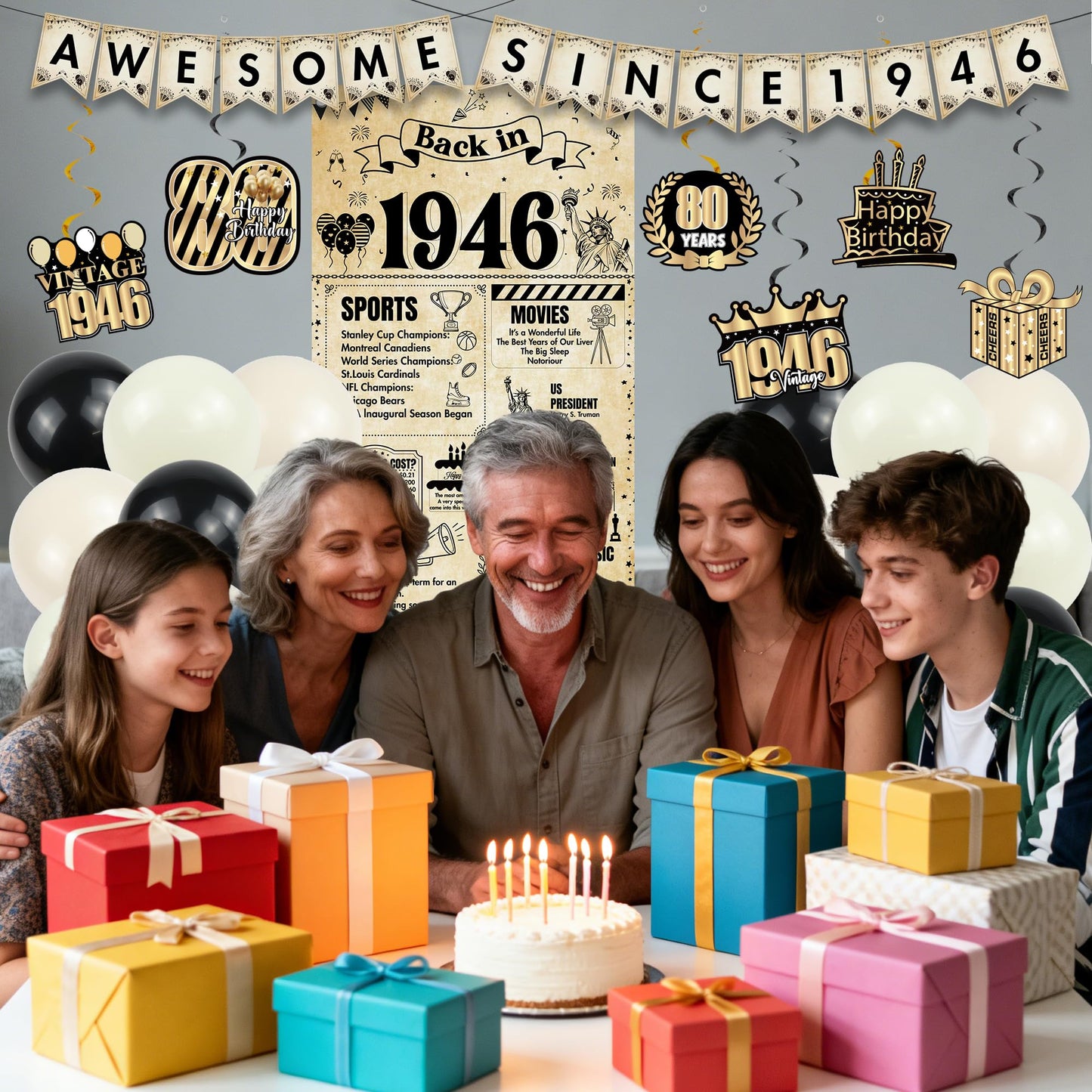Happy 40th Birthday Decorations Men - 27 Pcs Retro Newspaper Theme Awesome Since 1986 Letter Banners Hanging Swirls Backdrop Latex Balloons for Men Women 40 Years Old Birthday Party Decor Supplies BST326L