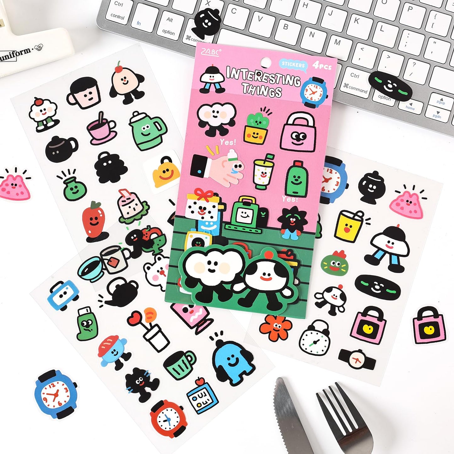 Deco Stickers Pack of 24 Sheets Korean Style Photocard Animal Rabbit Beer Confetti Polco Decorative Stickers for Scrapbooking (Cream) WN420