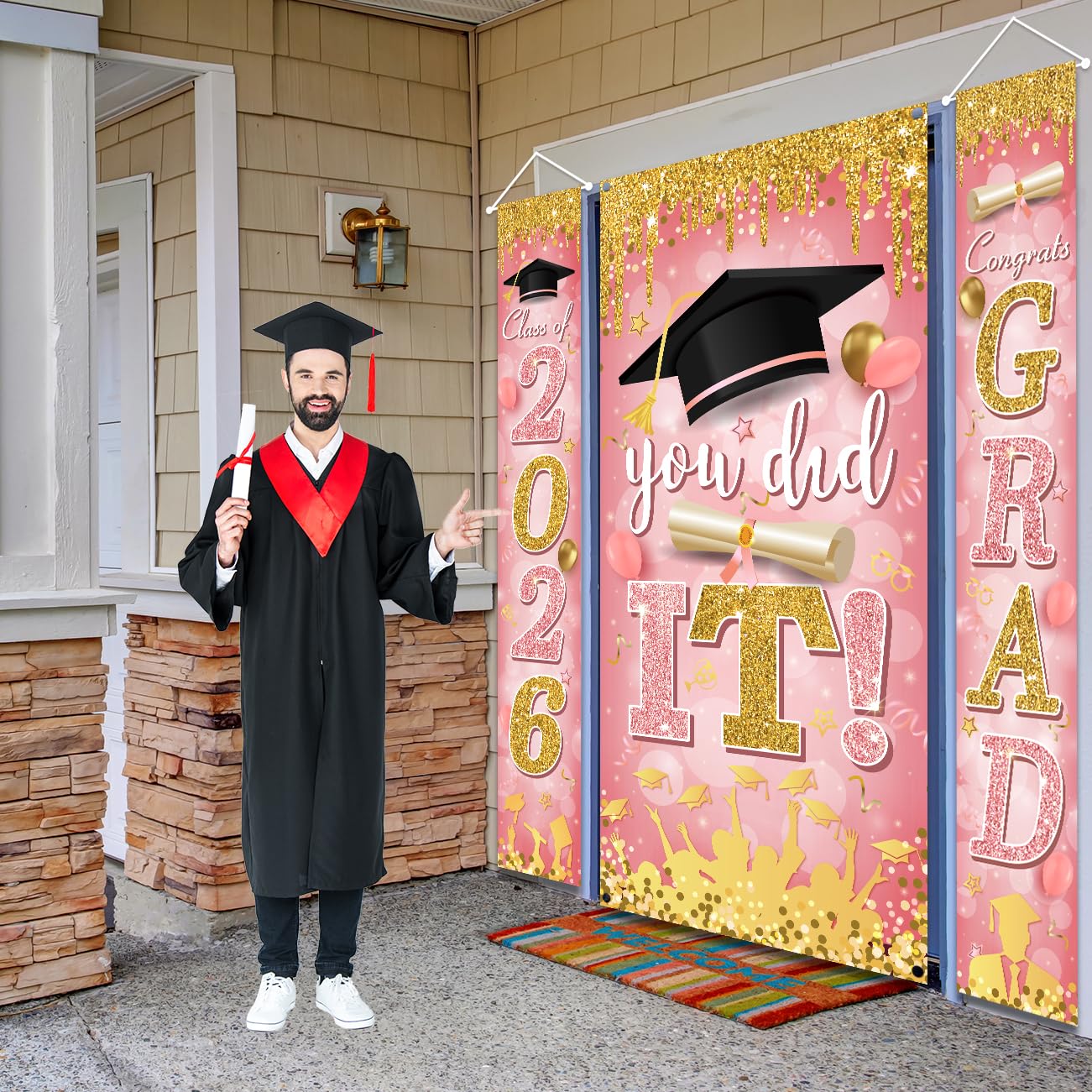 Graduation Decorations Class of 2026 Purple and Gold Congrats Grad Banner and You Did It Door Cover for High School College Graduation Party Supplies(Purple) BST326H