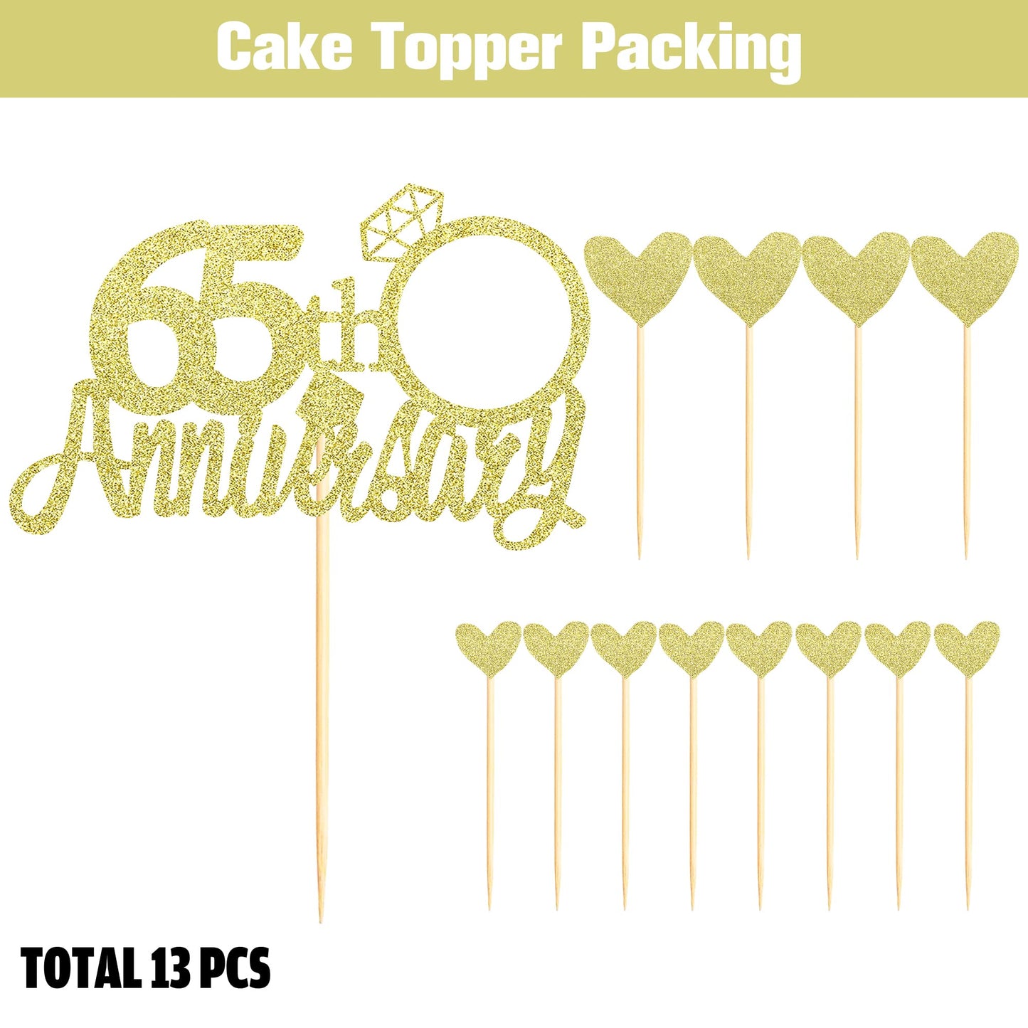 Sumerk 13 PCS Gold Glitter 55th Anniversary Cake Topper Happy 55th Anniversary Wedding Anniversary Cake Decorations BST220