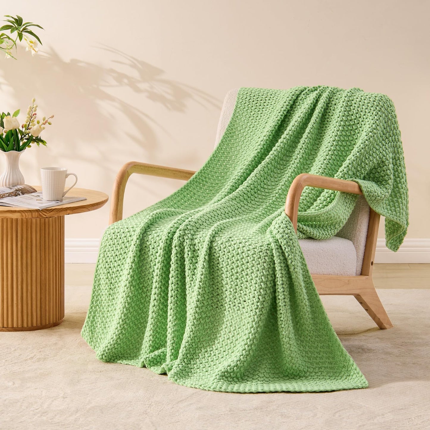 BEDELITE Chunky Cable Knit Throw Blanket, Acrylic Chunky Knitted Blankets N31