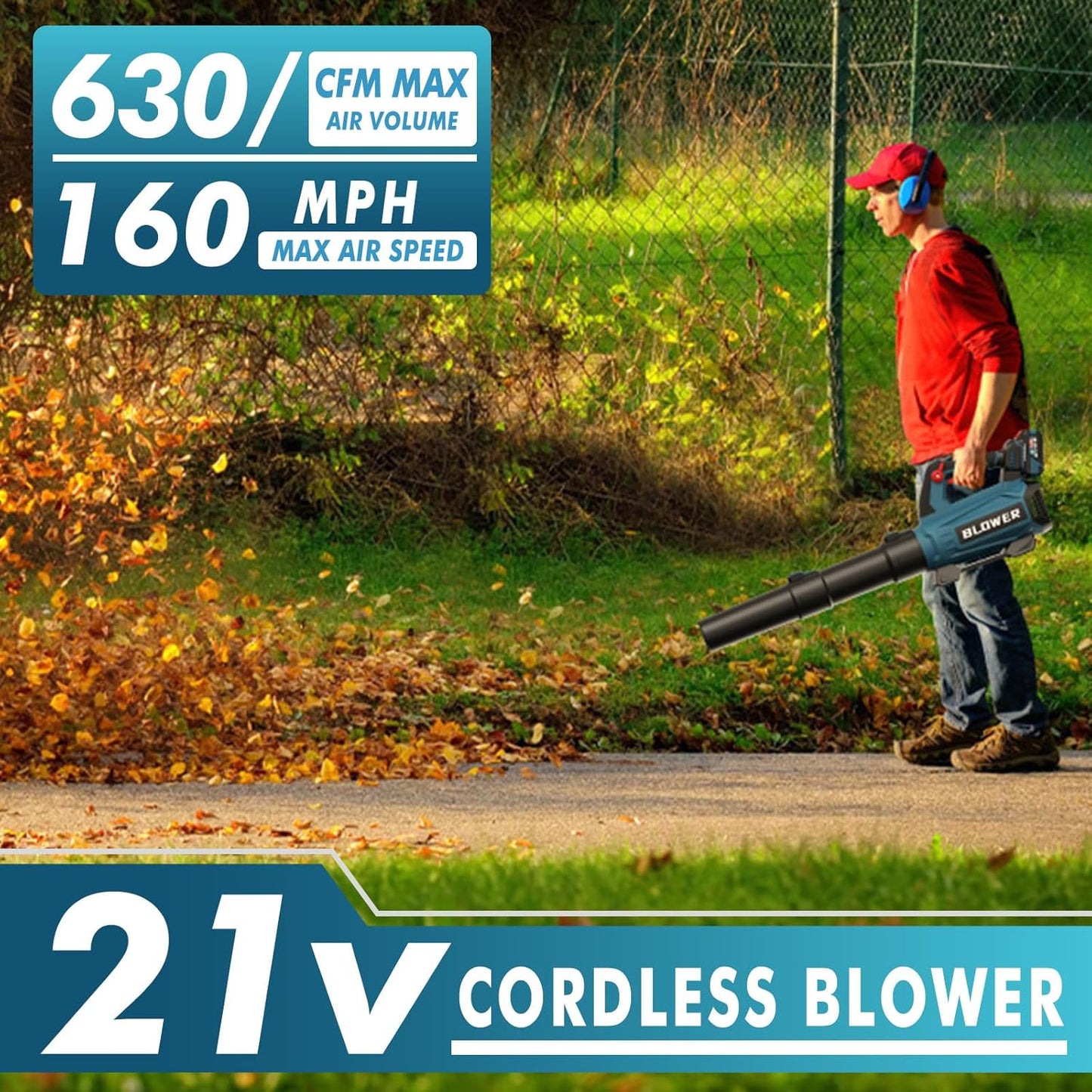 Leaf Blower Cordless - 630CFM/160MPH, 21V Powerful Electric Cordless Leaf Blower 83