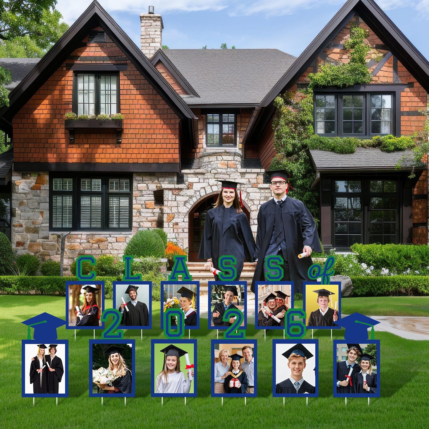 12 Pcs Graduation Photo Yard Sign Decorations 2026, K-12 Grade Graduation School Picture Frame Lawn Sign with Stakes for Kindergarten Middle High School Class of 2026 Grad Party Decorations, Red WN420