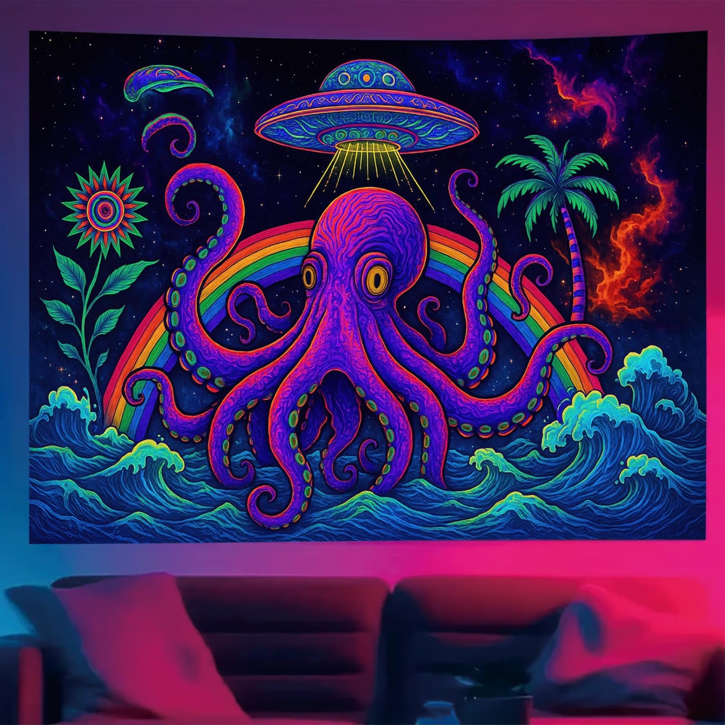 Starlit Patio Astronaut Blacklight Tapestry Trippy Forest Moon Vortex UV Reactive Galaxy Wall Hanging Psychedelic Space Poster Fluorescent Sci Fi Room Decor for Bedroom Dorm Gaming Lounge 78 x 59 Inch BST220