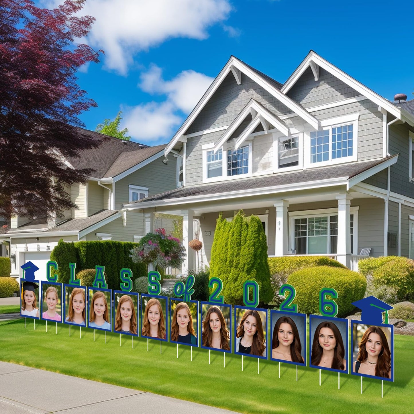 12 Pcs Graduation Photo Yard Sign Decorations 2026, K-12 Grade Graduation School Picture Frame Lawn Sign with Stakes for Kindergarten Middle High School Class of 2026 Grad Party Decorations, Red WN420