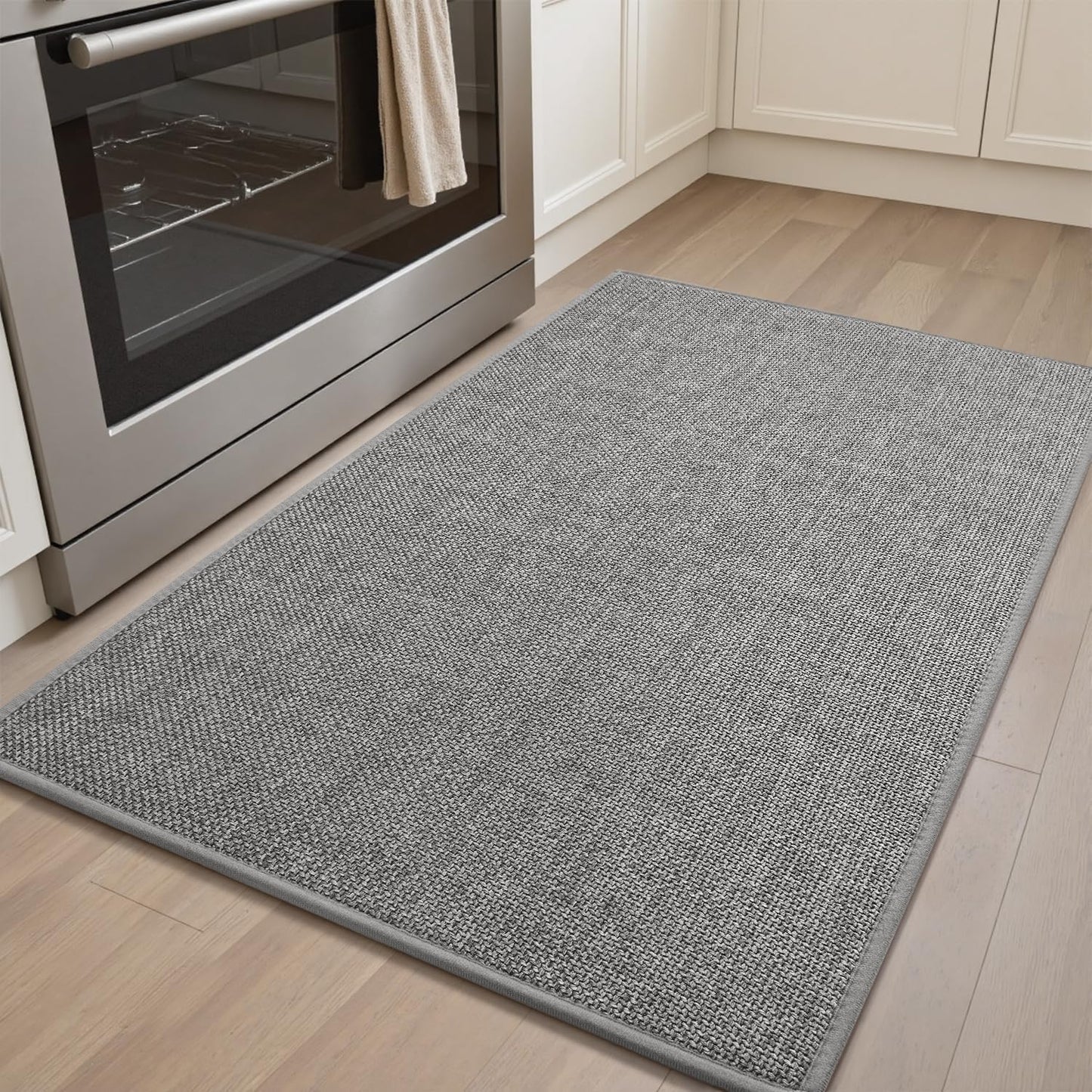 PADOOR Kitchen Mats for Floor-Anti Fatigue Kitchen Rugs Non Slip Washable Super Absorbent, Soft Durable Woven Kitchen Sink Rug Easy to Clean, Comfort Kitchen Floor Mat for Sink Laundry 17"x30" Grey BST220