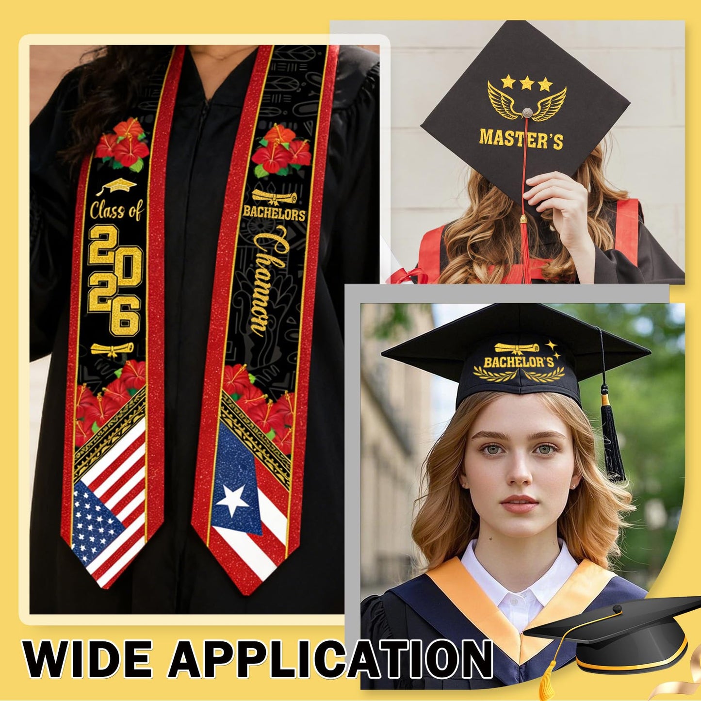 Dazoratix Filipino Graduation Stole 2026 - Philippines American Flag Sash Personalized Custom Glitter Iron on Letters Patches DIY Customize Transfer Stickers for Senior Student School Grad Decorations BST326L