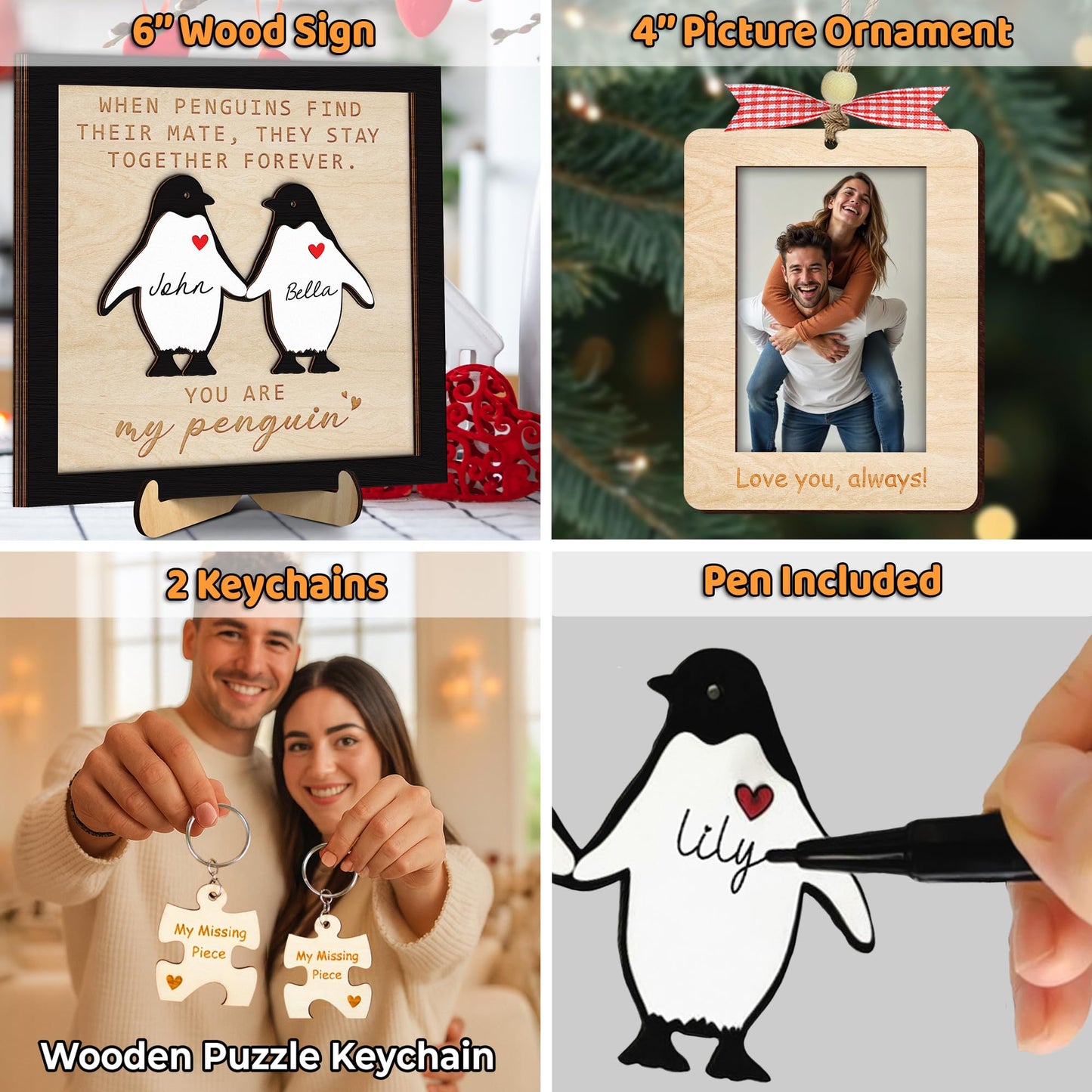 Funny Couple Decorative Gift for Him Her Anniversary Frame Wooden Sign Plaque Rustic 3D Wall Art Wedding Birthday Valentine's Day Gift for Boyfriend Girlfriend Husband Wife HU-FR252 BST220