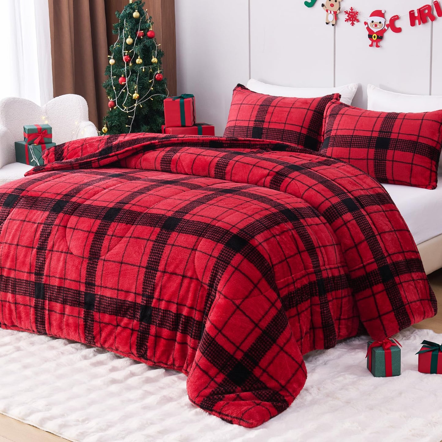 YIYEA Fluffy Queen Size Comforter Set, Luxury Faux Fur Comforter, Ultra Soft Plush Fuzzy Velvet Bedding Comforter Sets for Fall Winter, Cozy Warmth, No Shedding, 3PC, Queen, Light Grey BST326H