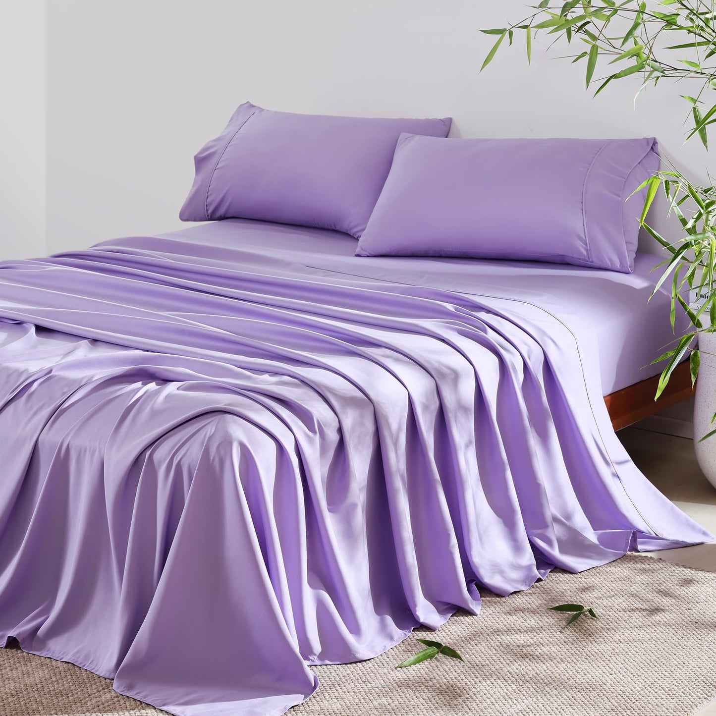 4 Piece Twin Size Sheet - Cooling Bed Sheets Set, Blend Rayon Derived from Bamboo, Breathable Soft Hotel Luxury Bedding & Pillowcases, Silky Fit 16 inch Extra Deep Pocket, Oeko-Tex - Olive Green BST326H