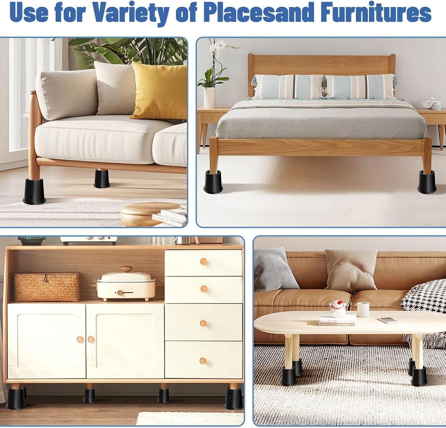MYMULIKE Bed Risers 4 Inch Heavy Duty, Set of 4 Furniture Risers, Round Furniture Risers for Bed Desk Table Sofa Couch BST202