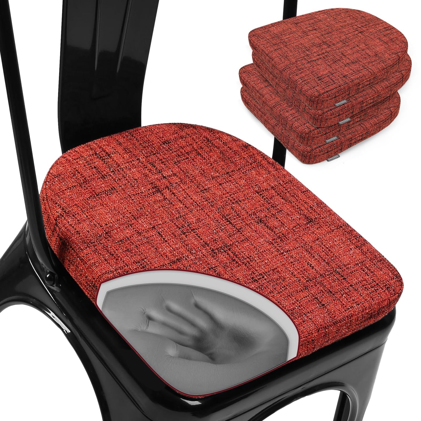 SINOSSO Memory Foam Bar Stool Cushions 4 Pcs, Modern Interwoven Style Magnetic Small Chair Pads Use for Cafe Bistro Stackable Metal Stool (Square, Red, 4) BST220
