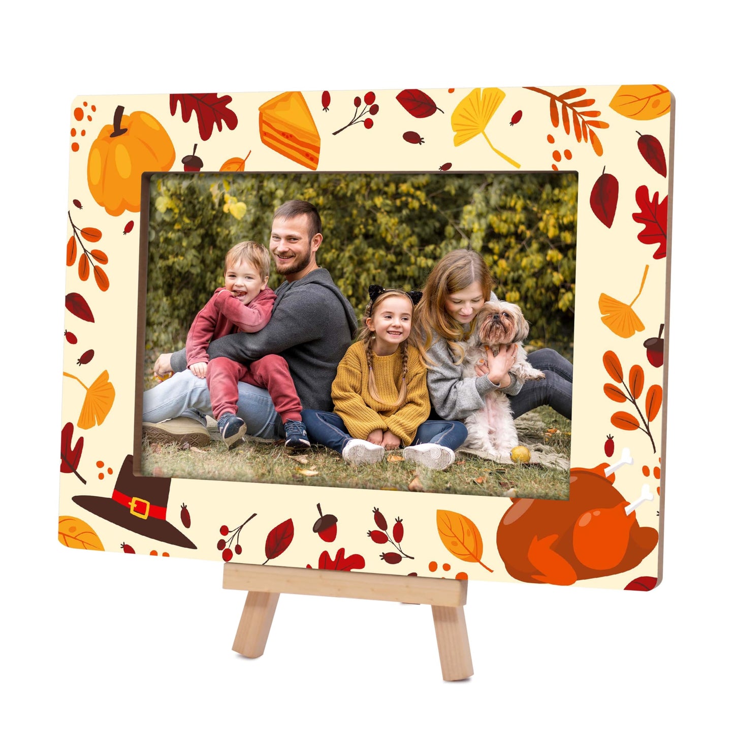 Fall Orange Picture Frames, Autumn Harvest Wooden 4x6 Photo Frame with Easel, Thanksgiving Gifts for Home Office Tabletop Display Decorations - D02 BST326L