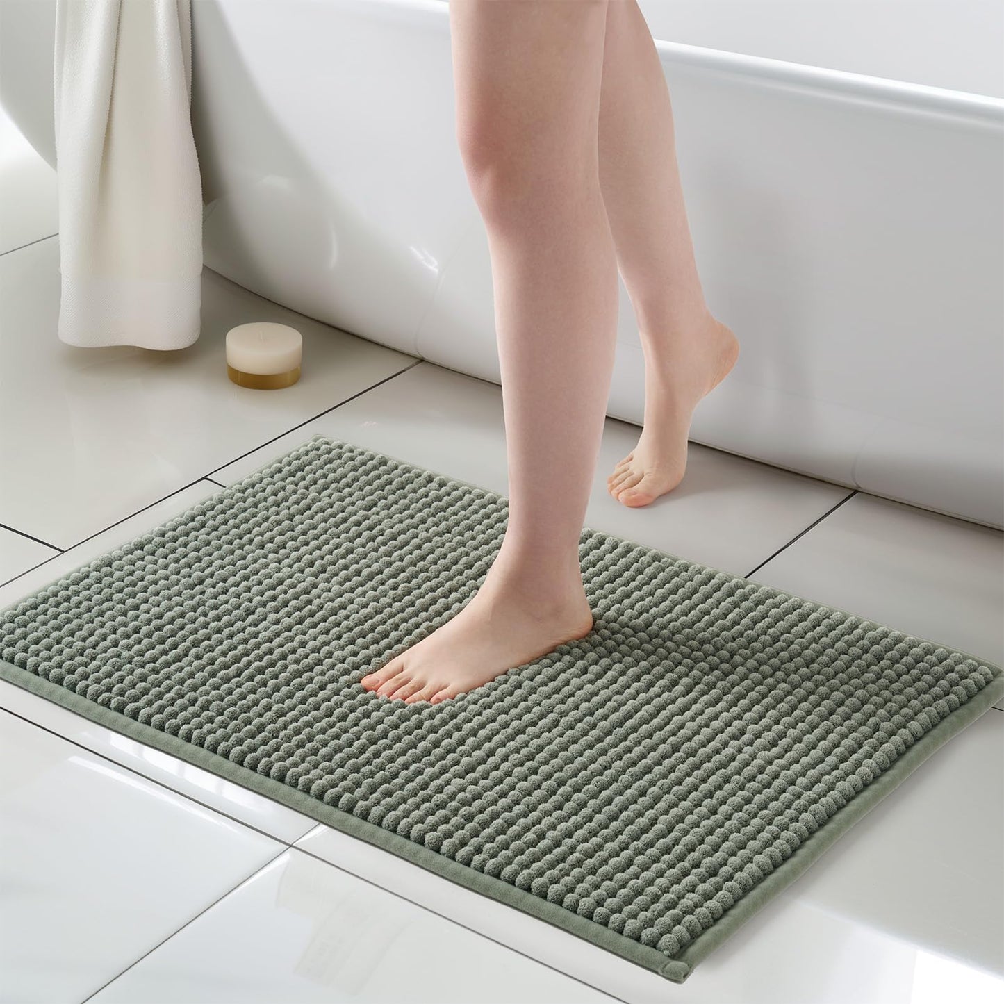 FRESHMINT Thick Chunky Chenille Bathroom Rug, Black, 20"x32" | Non-Slip Backing, Water Absorbent Surface, Machine Washable Care, Cushioned Comfort, Bathroom Floor Use BST220