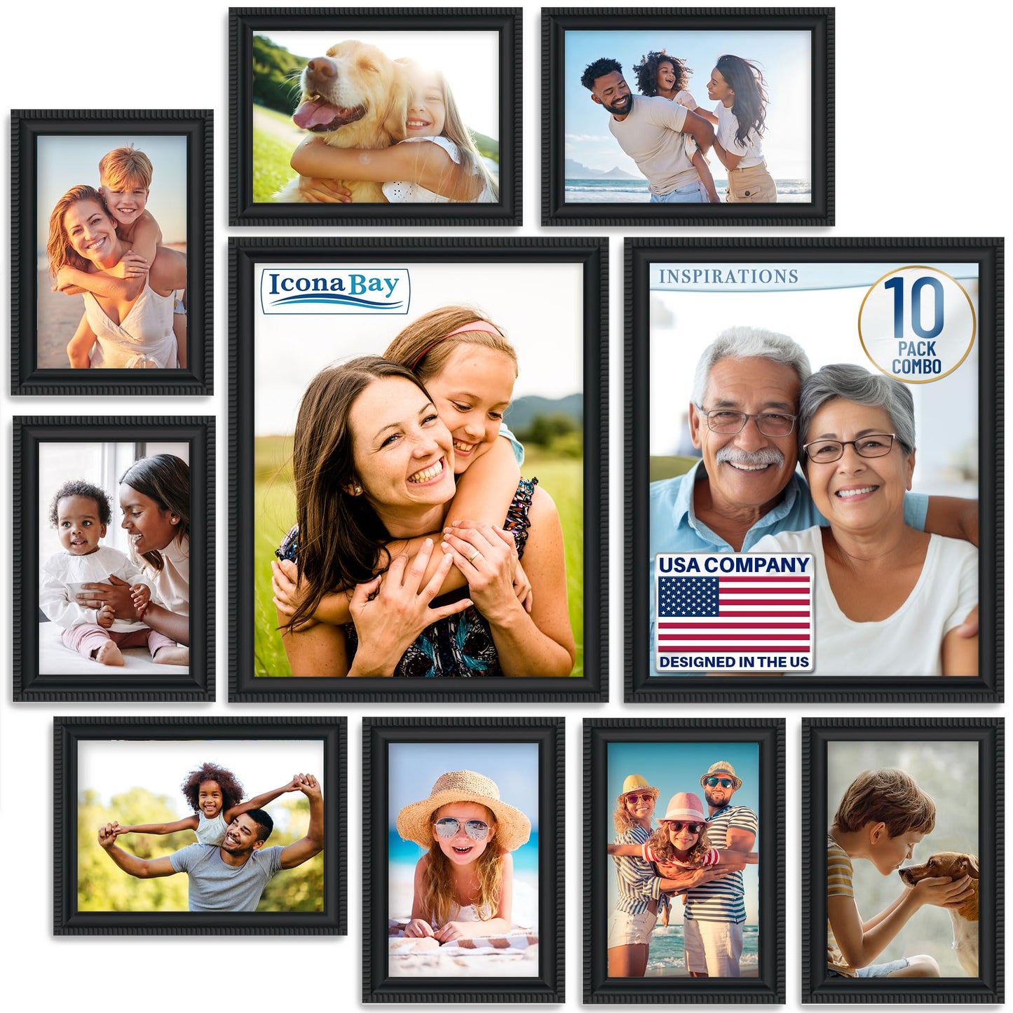 Icona Bay Combination White Picture Frames Set - 10 PC (Five 4x6, Three 5x7, Two 8x10), Inspirations Collection Multi-Pack for Contemporary Wall Gallery BST220