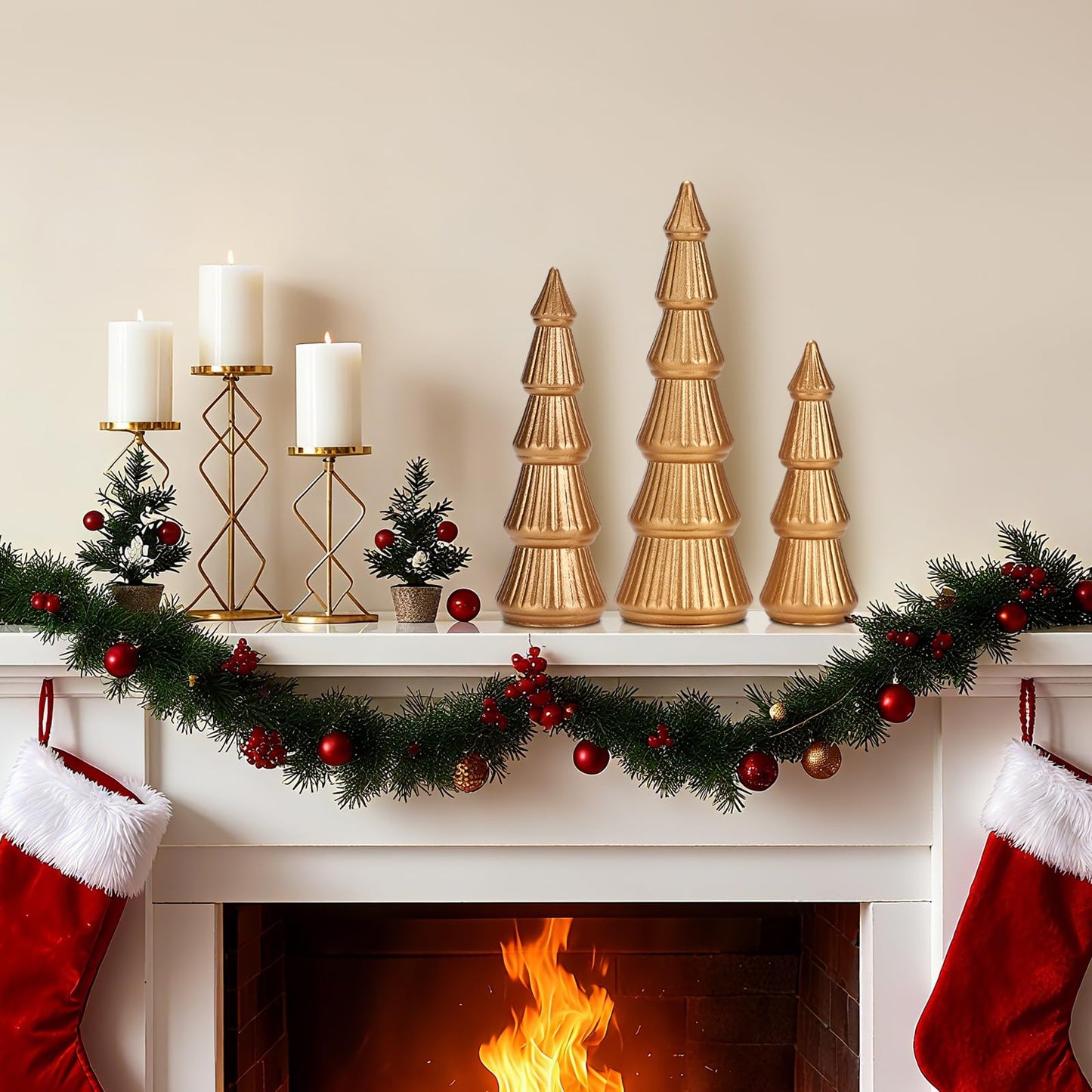Wooden Christmas Tree Figurine, 3 Pcs Tabletop Xmas Tree, Christmas Centerpiece Decor for Home Entryway Mantel Shelf Table Fireplace Holiday (White-Wood) BST326H