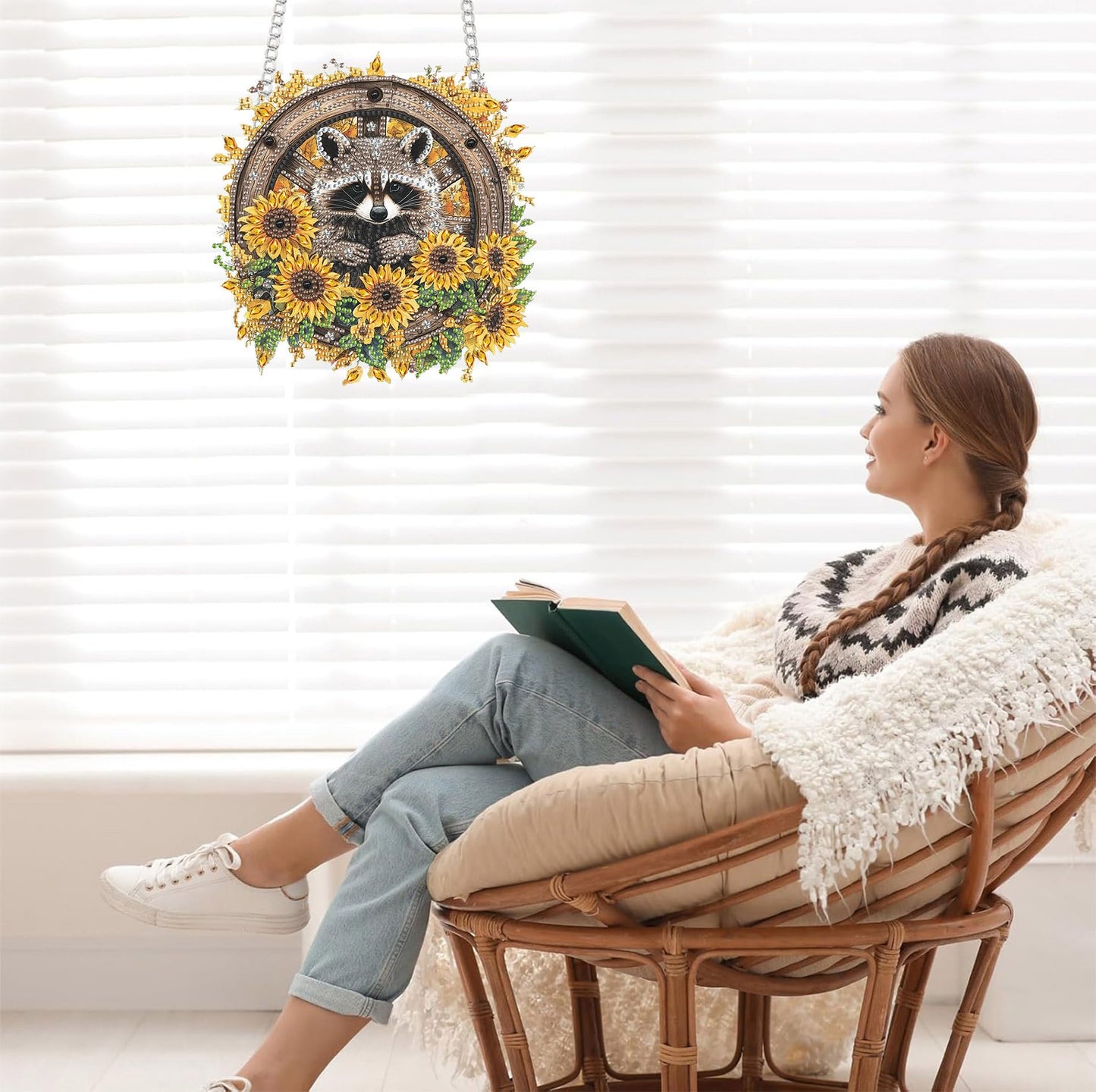 Bimkole Cat Diamond Art Hanging Kit for Adult, DIY 5D Animals Diamond Art Painting Window Pendant, Acrylic Crystal Art Hanging Ornament for Wall Home Garden Front Door Decor - 7.8x7.8 Inch BST220