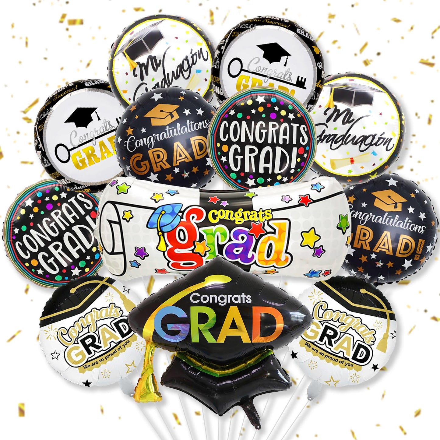 Graduation Balloons Congrats Grad Balloons Gold and Black Balloon for 5th Grade Graduation Decorations Grad Party Decorations 2026 BST326L