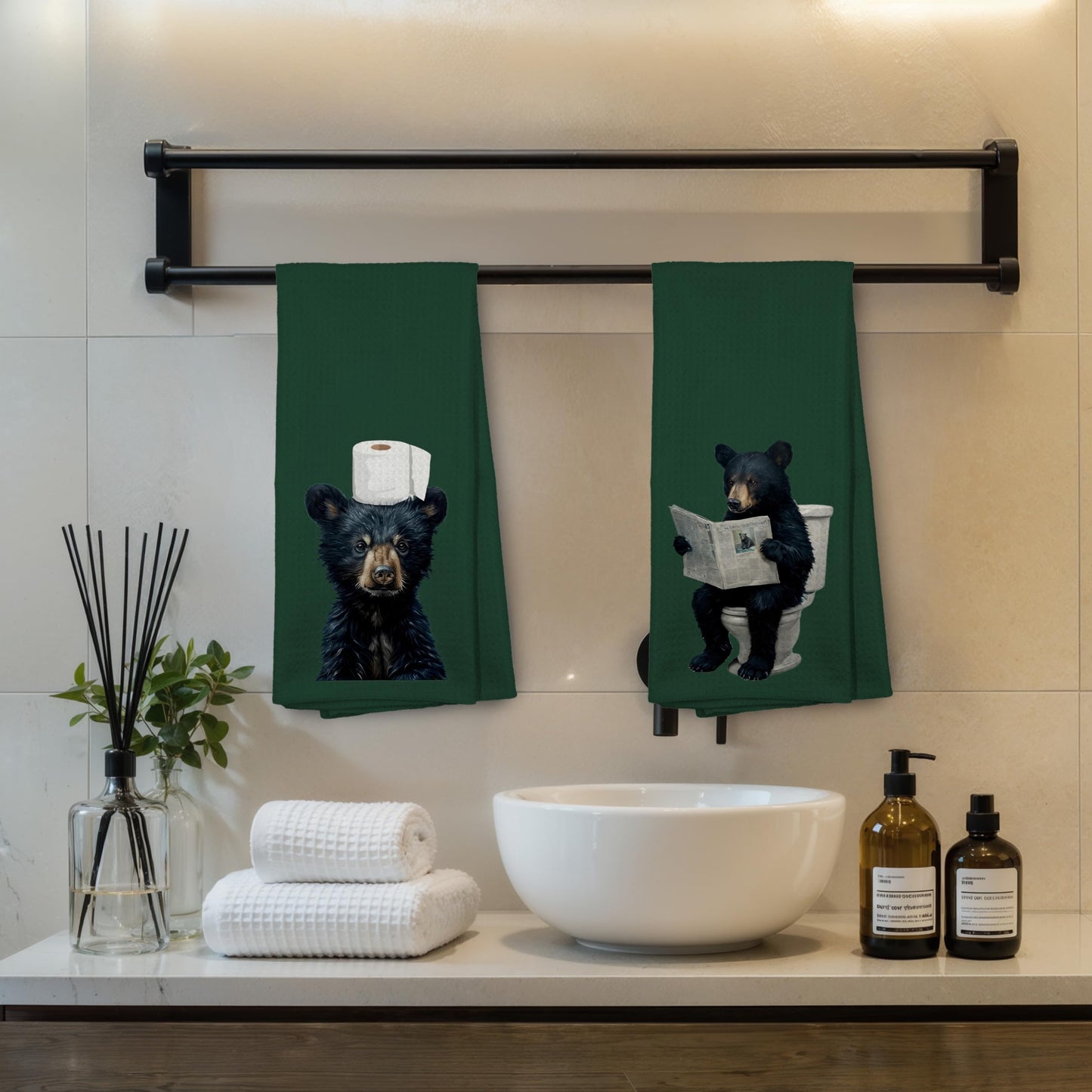 Funny Bear Bathroom Hand Towels Set of 2, Hello Sweet Bear Bathroom Decor, Funny Wild Animal Hand Towels for Washroom Restroom Decor, 16x24 Inch BST326L