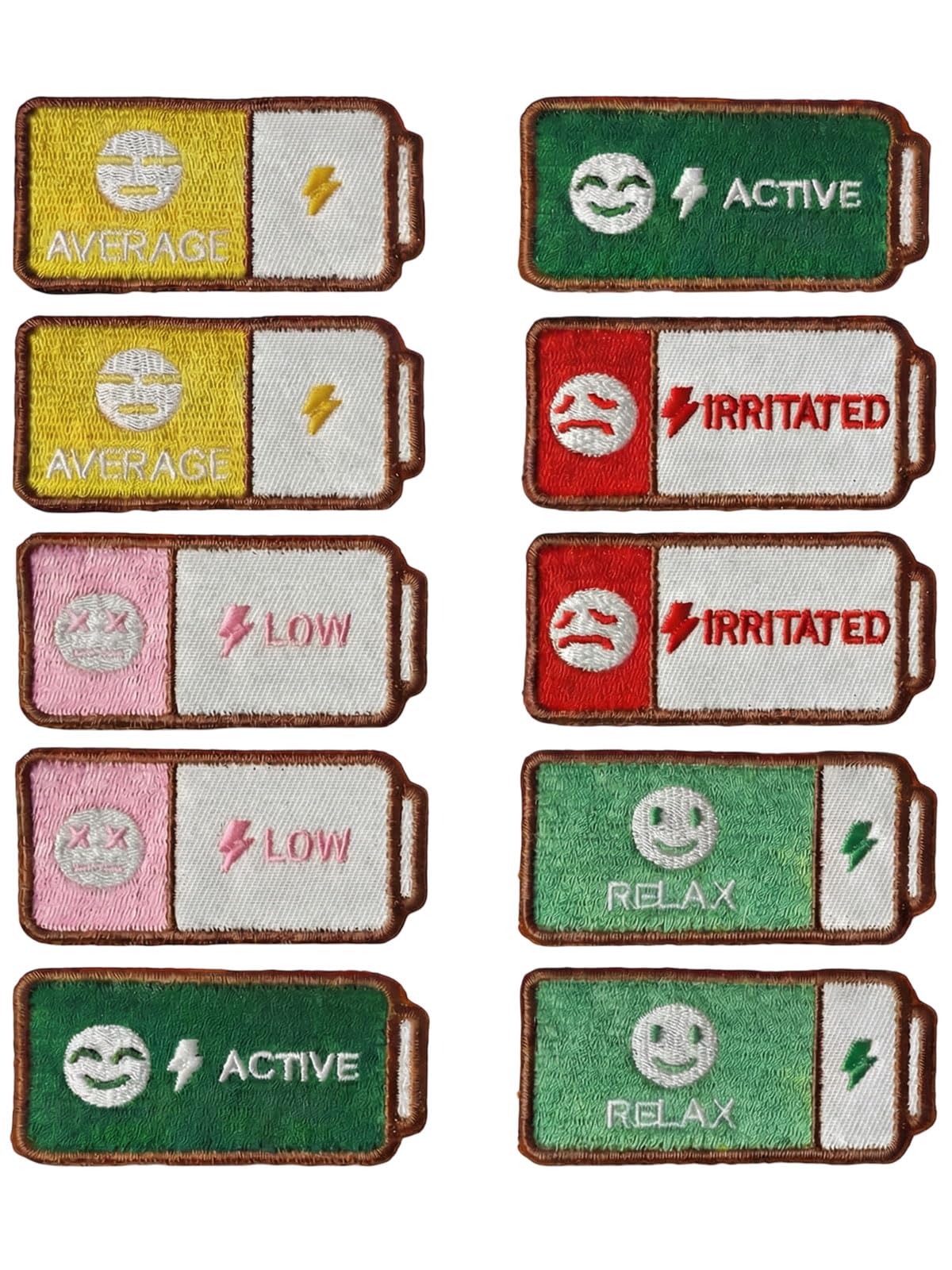 Emotion Battery Sew-on Patch Set, Embroidery Mood Patches for Jackets, Backpacks, Caps & DIY Crafts, Tactical Gear & Workwear Decor, Funny Gift for Friends & Family (5) BST202