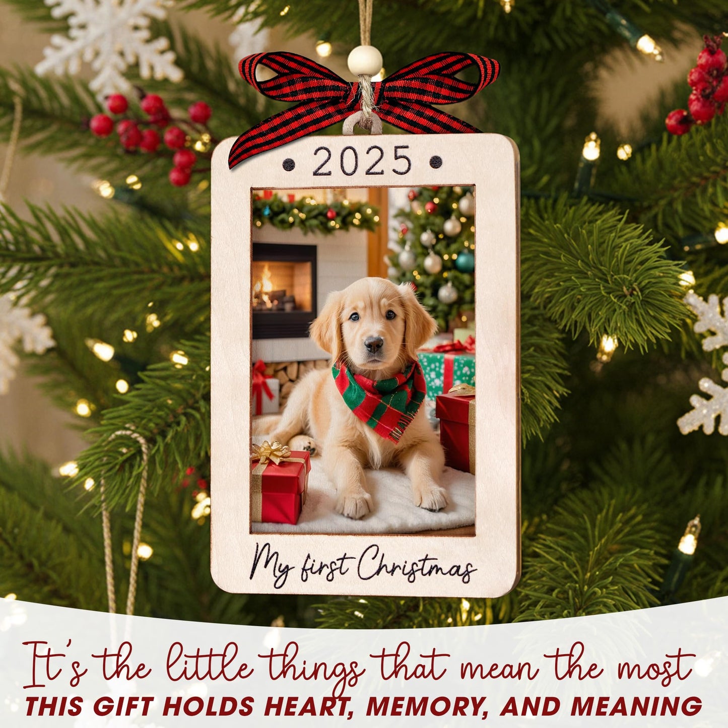 Hangwoous Baby's First Christmas Photo Frame Ornament 2025 | Wooden portrait frame keepsake, first Christmas photo gift for baby BST202