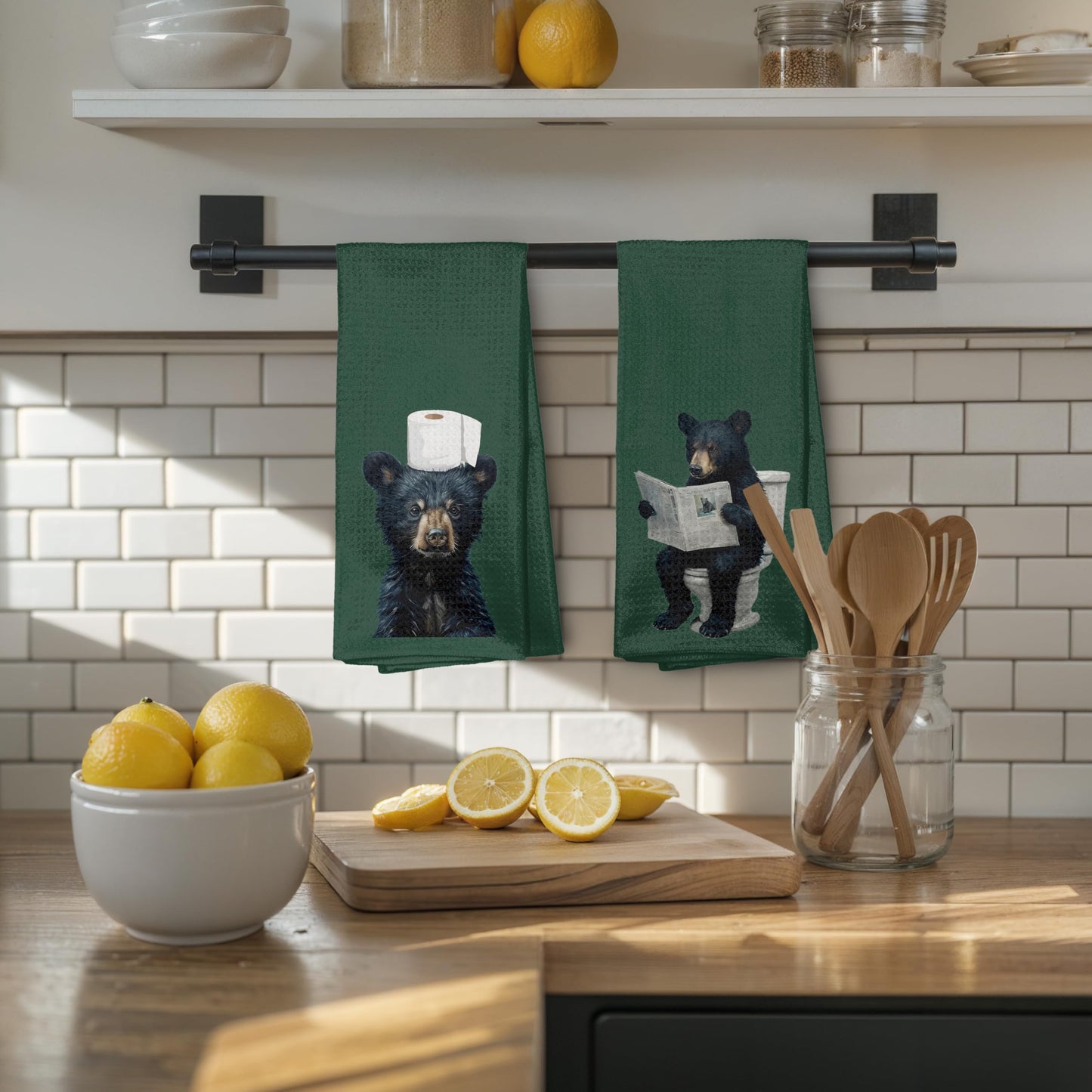Funny Bear Bathroom Hand Towels Set of 2, Hello Sweet Bear Bathroom Decor, Funny Wild Animal Hand Towels for Washroom Restroom Decor, 16x24 Inch BST326L