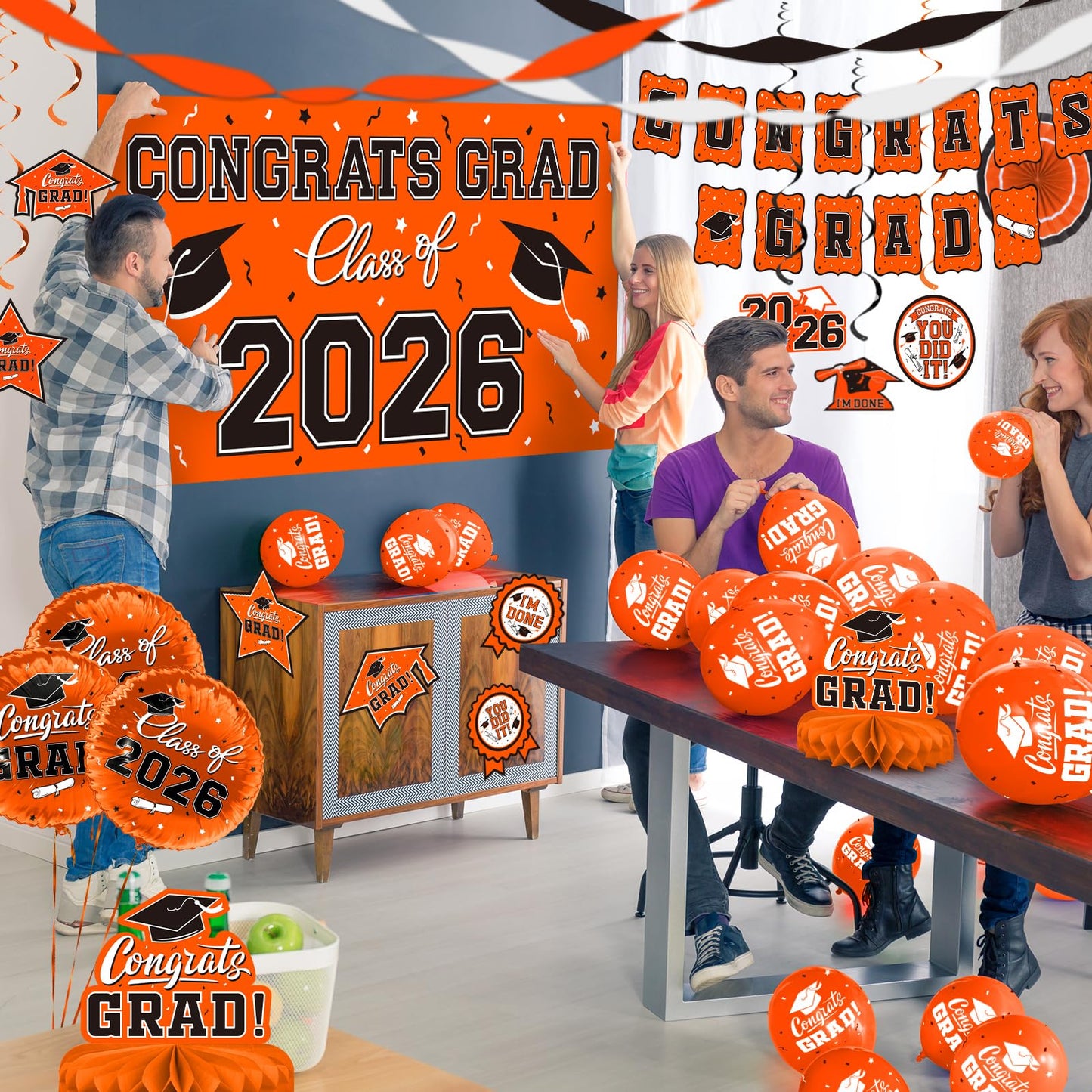 Black and Gold Themed 2026 Graduation Decorations Set - Congrats Grad Banner, Class of 2026 Backdrop, Balloons & Streamers Kit - Graduation Party Supplies for High School & College Celebrations BST326H