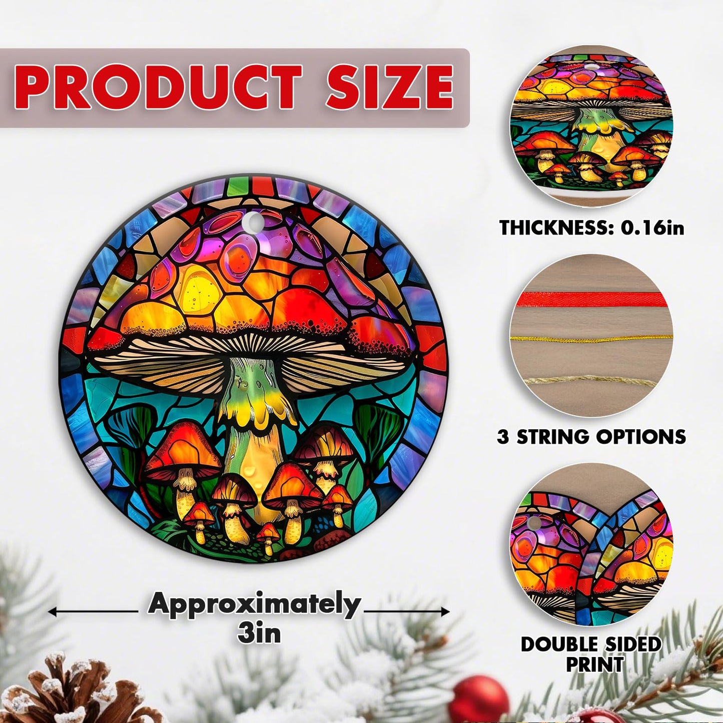 Stained Glass Snowy Owl Ornament – Artistic Ceramic Christmas Decoration for Bird Lovers, Holiday Keepsake Gift 2025 WN420