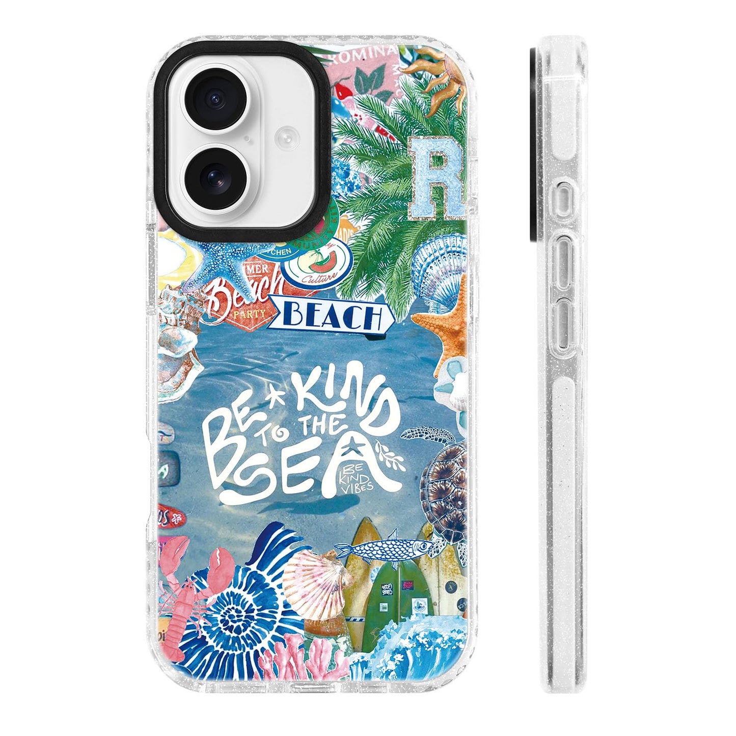 for iPhone 16 Pro Case [Military-Grade Drop Protection/Stylish Soft TPU Protective/Camera Protection/for Women & Girls] - Beach Party Collage Pattern with Mermaid WN420