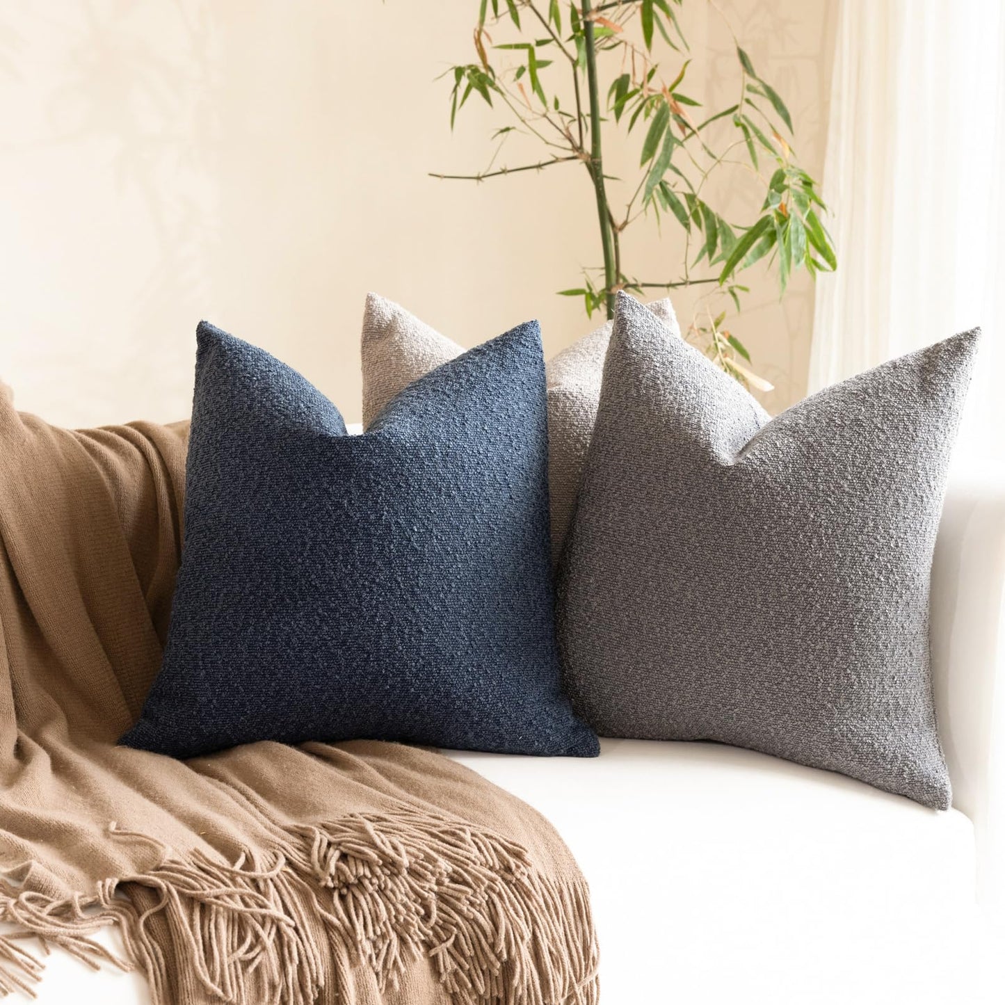 18x18 Boucle Throw Pillow Covers, Set of 2, Camel BST202