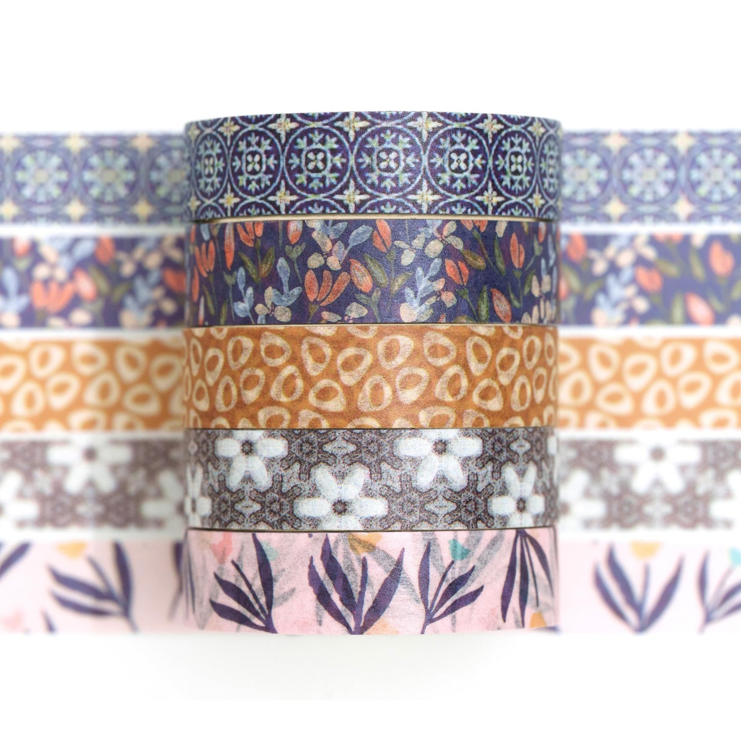 Fantasy Washi Tape Set - 5 Rolls Texture Arts Adhesive Tapes Basic Patterns Decorative Masking Tape Sets for Craft, Kids, Scrapbook, DIY, Gift Wrapping (10-Modern Mosaic) BST220