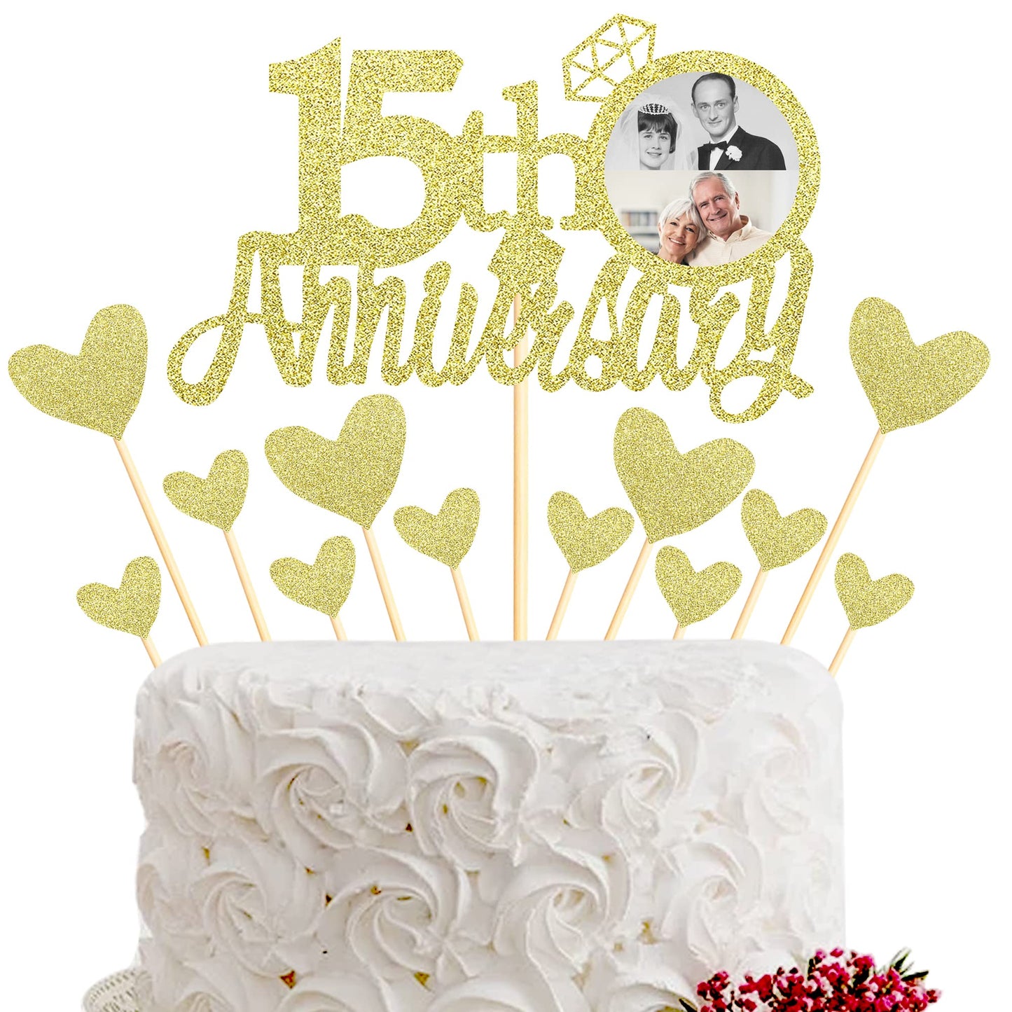 Sumerk 13 PCS Gold Glitter 55th Anniversary Cake Topper Happy 55th Anniversary Wedding Anniversary Cake Decorations BST220