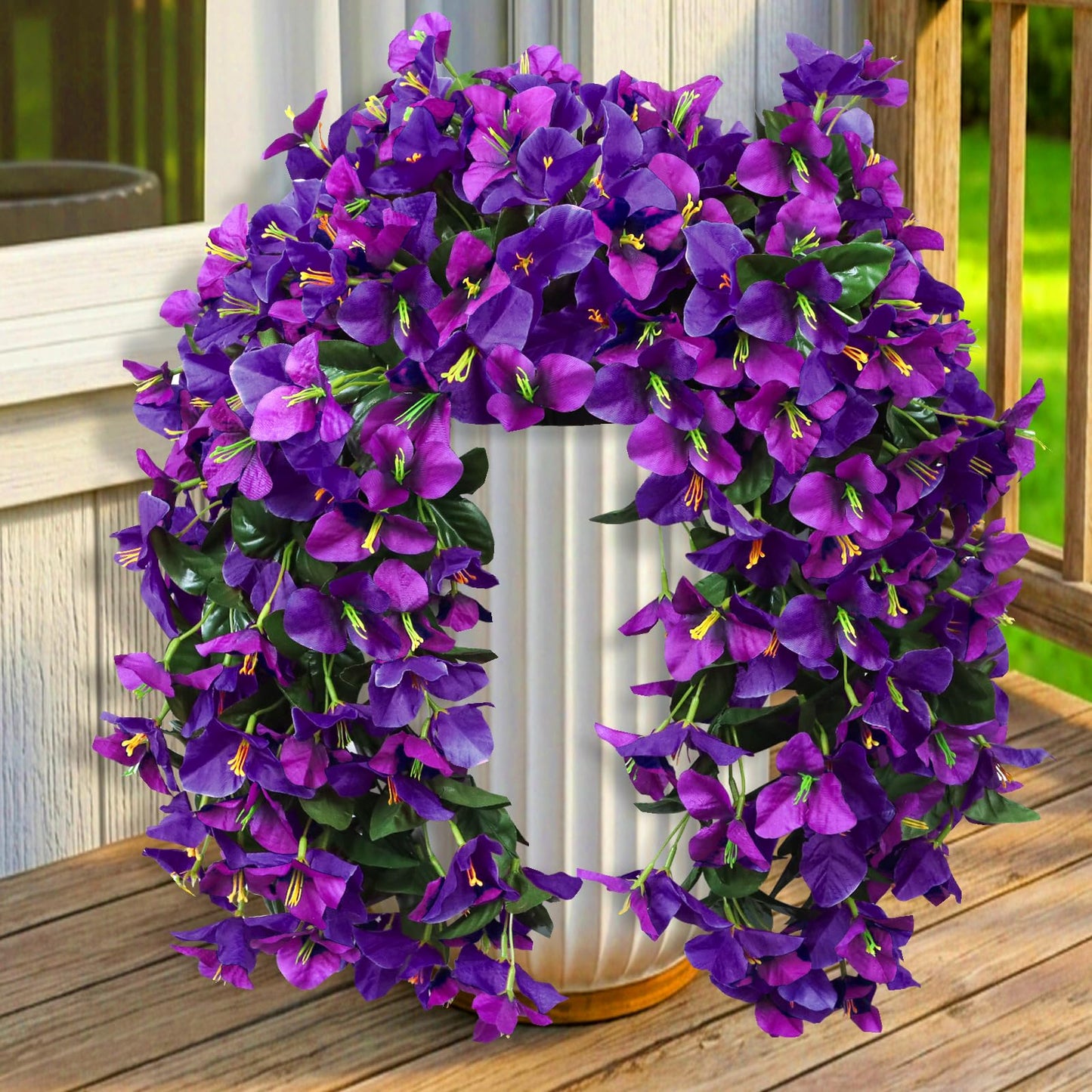 2 Pack Artificial Bougainvillea Flowers for Outdoors Decorations, Fake Hanging Plants, Faux Outside Flowers UV Resistant for Baskets Home Front Door Porch Patio Balcony Yard(Hot Pink) BST202