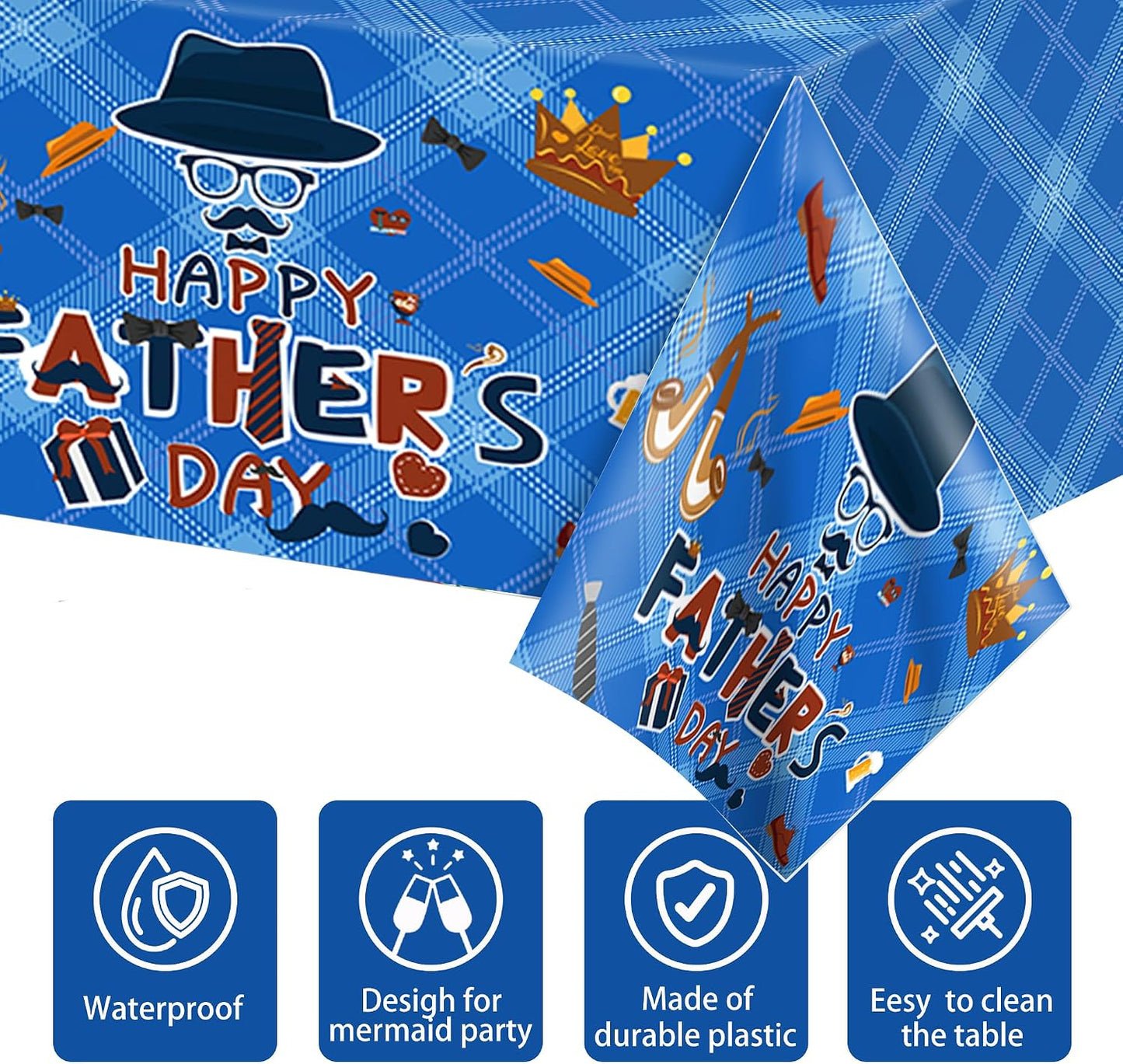 2 PCS Father's Day Party Tablecloths, 87" Lx51 W Rectangular Plastic Table Covers, Disposable Tablecloths Party Decoration Supplies BST202