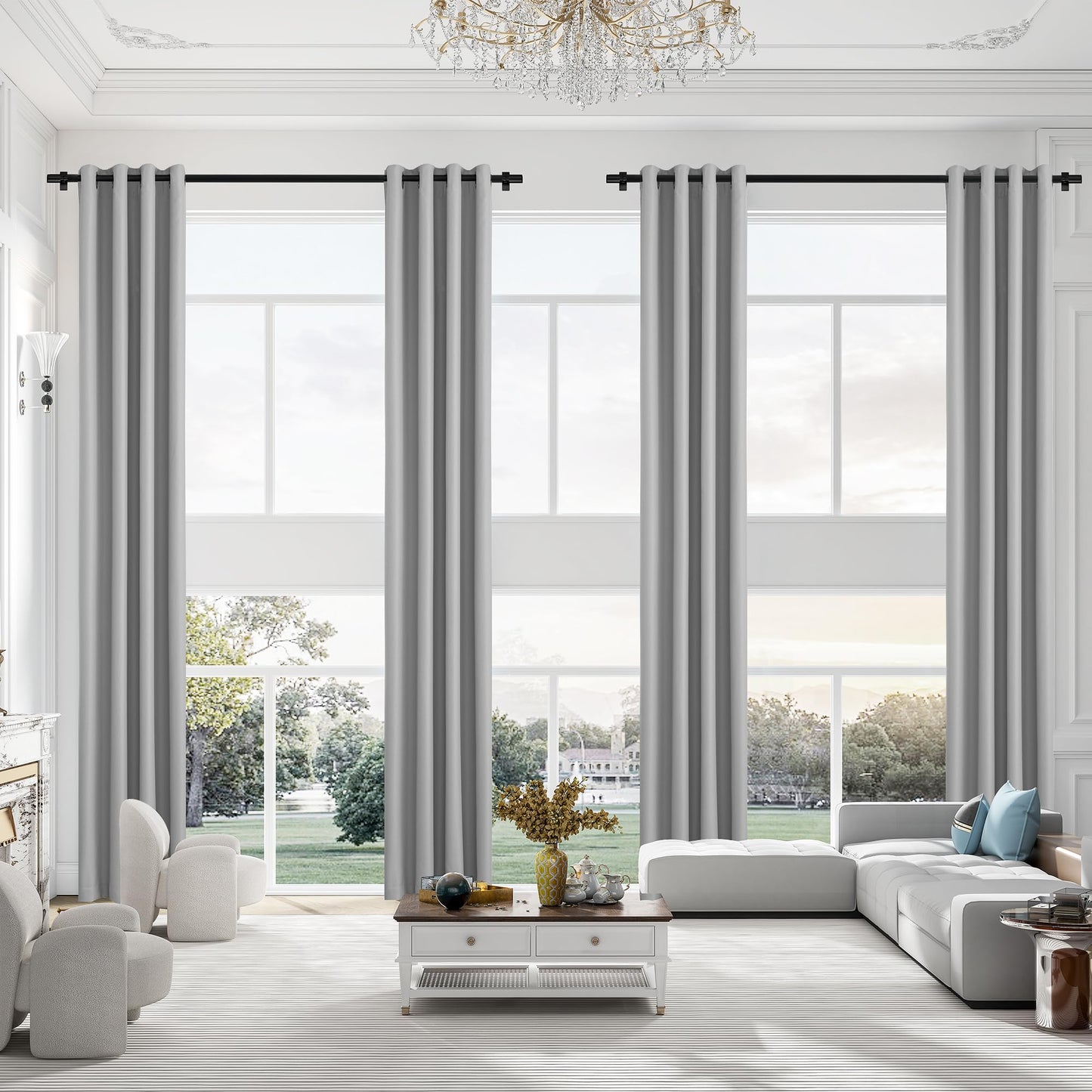 Extra Long Blackout Curtains, 12ft Room Darkening Grommet High Ceiling Drapes, 2 Story Curtains for Living Room(1 Panel, Navy, 52"x144") BST220