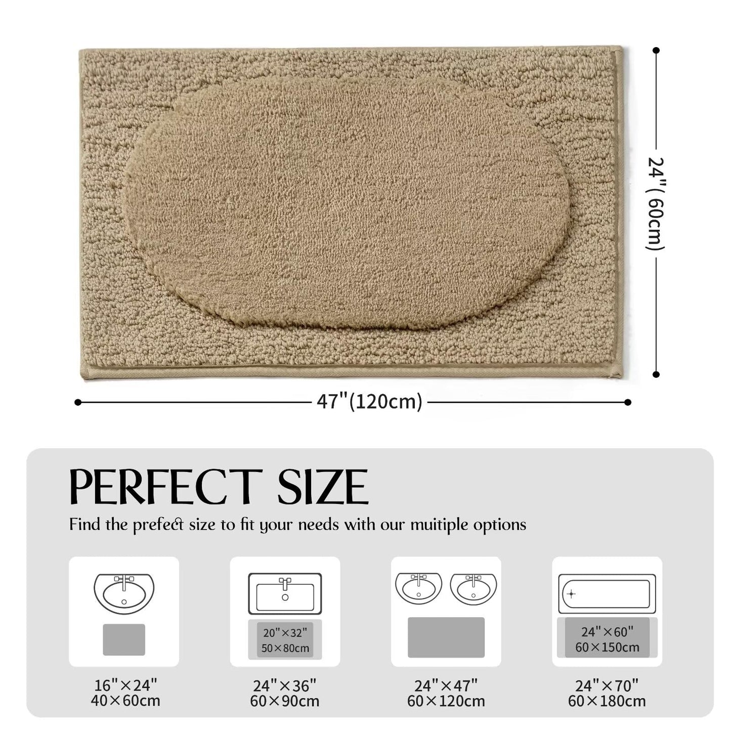 DEXDE Bathroom Rugs Non-Slip Mat for Bathroom Floor Shower,24x16 Beige | Thick Soft Absorbent Bath Mat, Quick Dry Microfiber Rug, Machine Washable Shower Floor Bathroom Mat Home Decor Accessories BST220