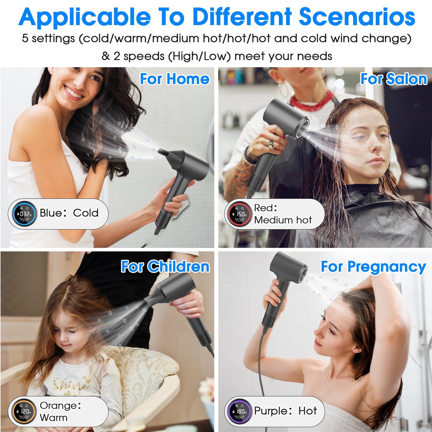 KARFUN Hair Dryer, 110000 RPM High-Speed Brushless Motor Fast Drying Blow Dryer, 57dB Low Noise Hair Dryer for Home or Travel, 3 Temps & 2 Speeds (Black)
