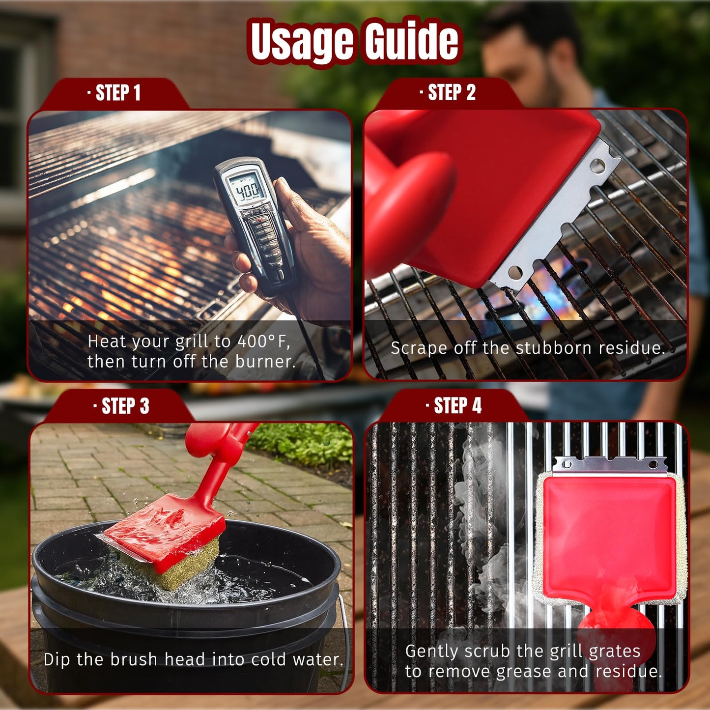 SHINESTAR Grill Brush for Outdoor Grill with 2 Replacement Heads - Cleaning BBQ Grill Brush and Scraper, Grill Brush Bristle Free with Non Metal Bristles, 3-Piece Set for Weber Traeger Grates WN420