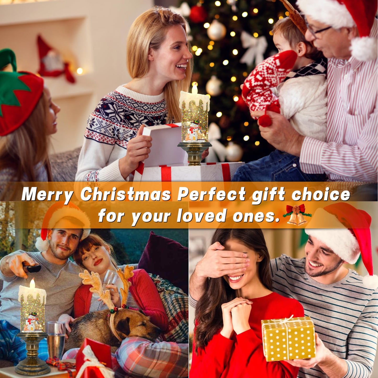 AOMIL Christmas Flameless Candles, Flickering LED Candles with Timer, Snow Globe Candle Lights for Christmas Decorations BST220