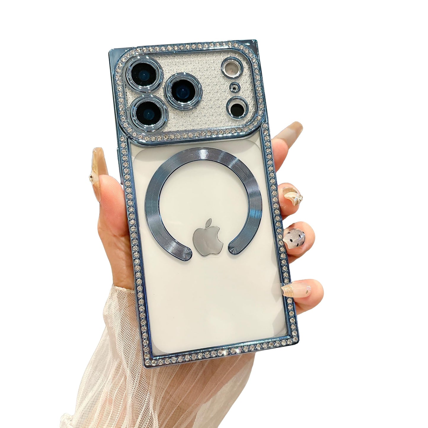 Owncase Magnetic for iPhone 13 Pro Case, Compatible with Magsafe, Crystal Diamonds Glitter Electroplated Edge Soft TPU Clear Phone Case for Women Girls, Gold WN420