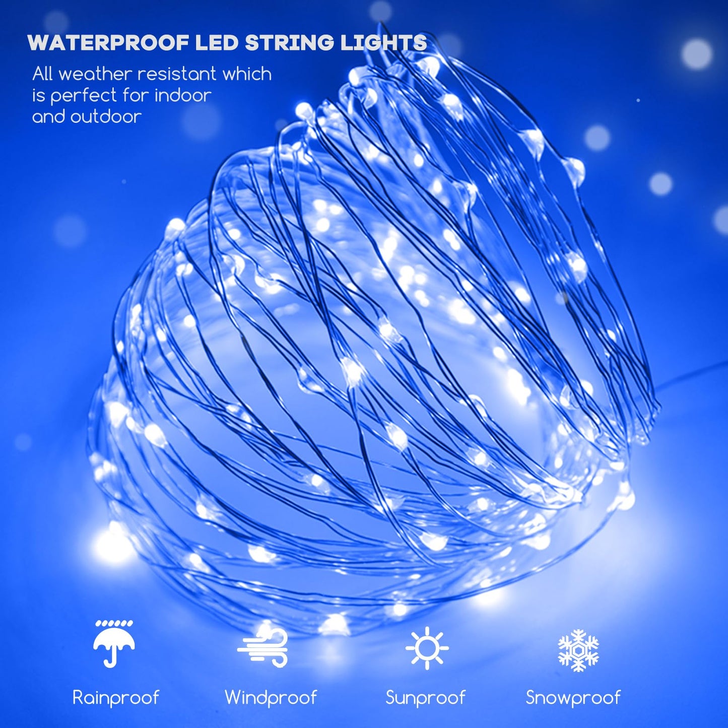 Fairy Lights 33FT 100 LED Fairy String Lights Battery Operated with Remote, 8 Modes Outdoor Waterproof Led Twinkle Lights for DIY Party Wedding Christmas Decoration Warm White WN420